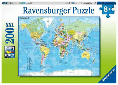 Ravensburger Puzzle Ravensburger Kinderpuzzle - 12890 Die Welt - Puzzle-Weltkarte für..., 200 Puzzleteile