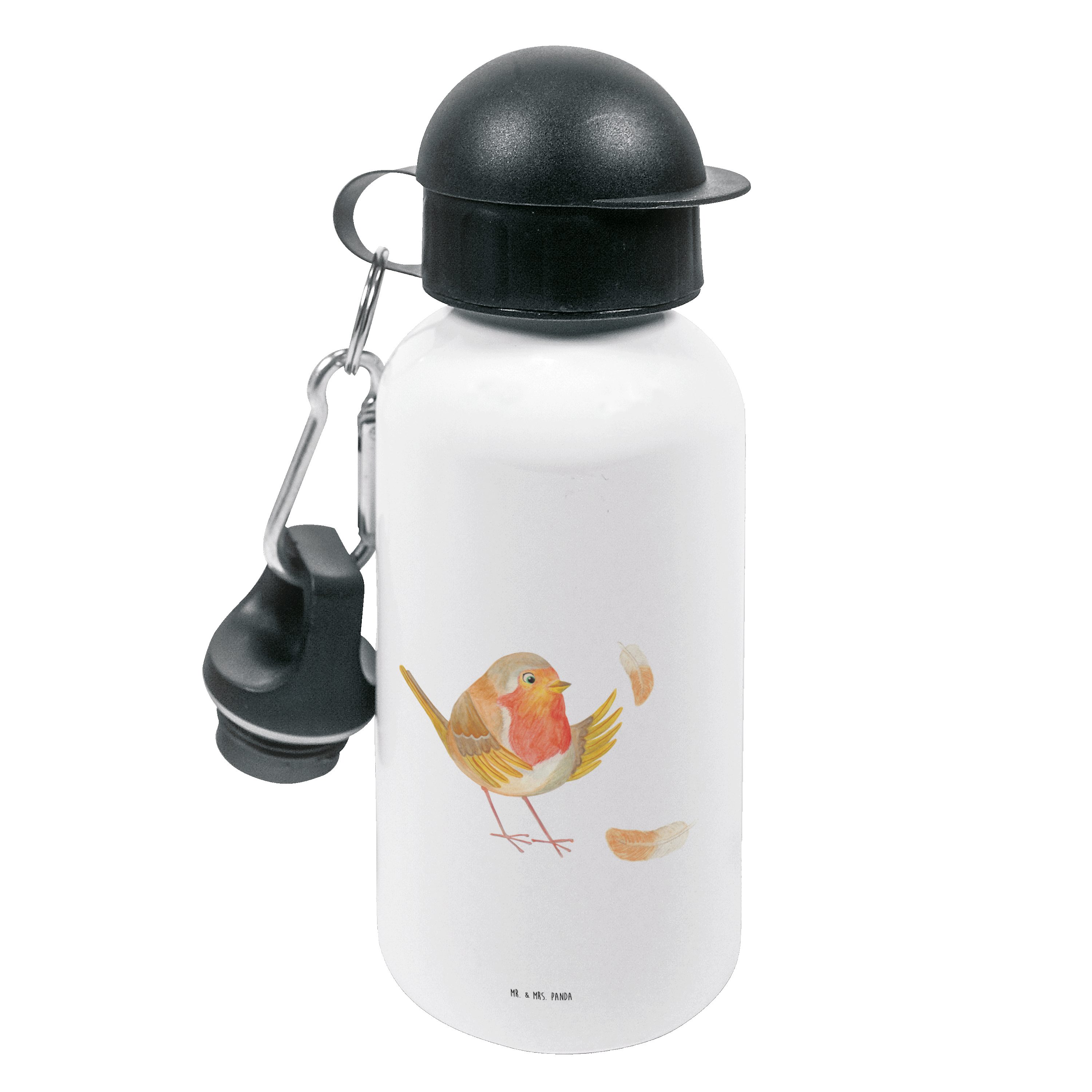 Trinkflasche Weiß - Spruch - Tiere, Mrs. Panda Mr. Tiermotive, M Geschenk, & Rotkehlchen mit Federn