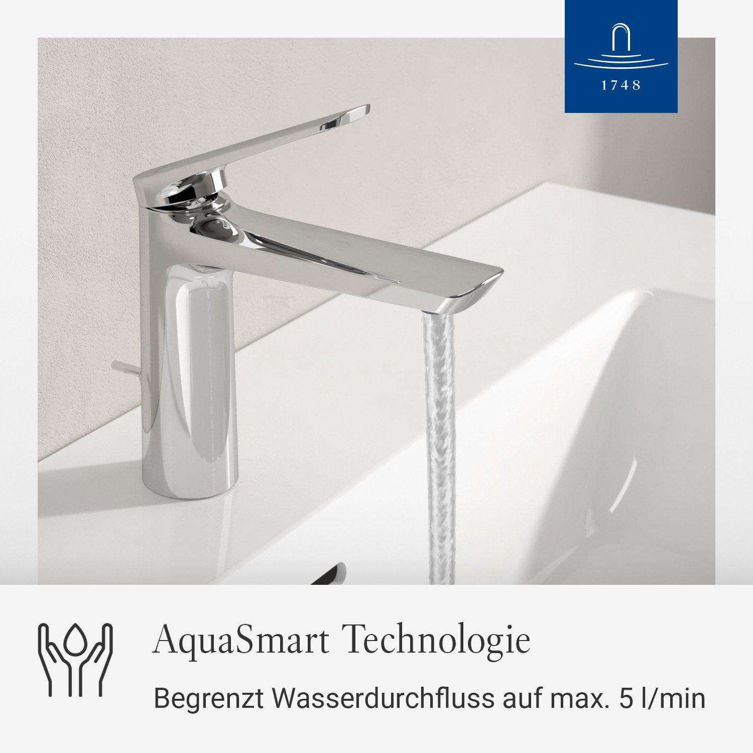 Villeroy & Boch Waschtischarmatur Oasis Wasserhahn Bad mit Zugstange und Keramikkartusche, Waschbeckenarmatur – Bild 2 von 5