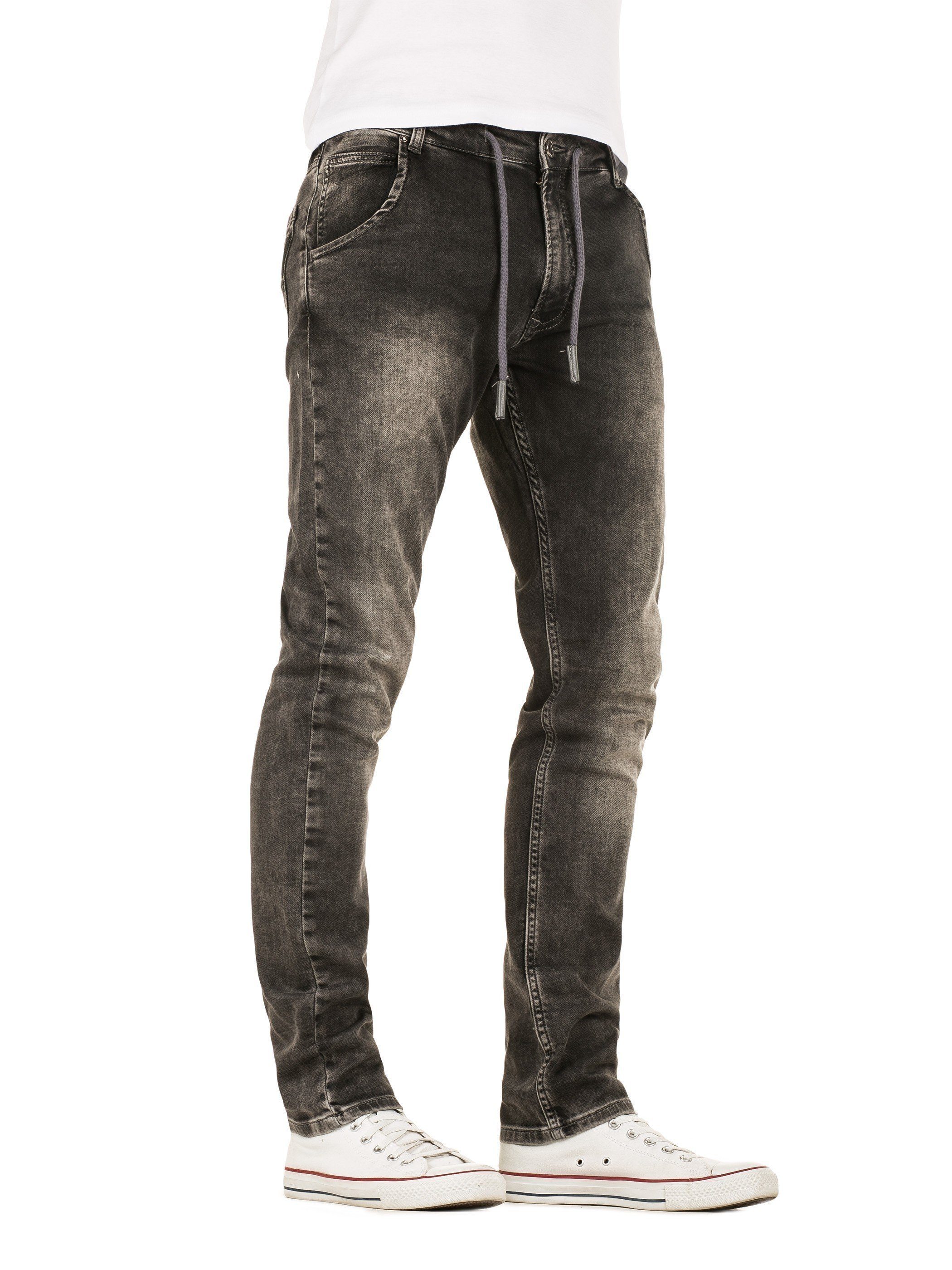 WOTEGA Slim-fit-Jeans grey Grau Hose 19000) Denim Jeans-Look in Joshua Jogging Herren in Jeans Jogginghose (raven Stretch Sweathosen
