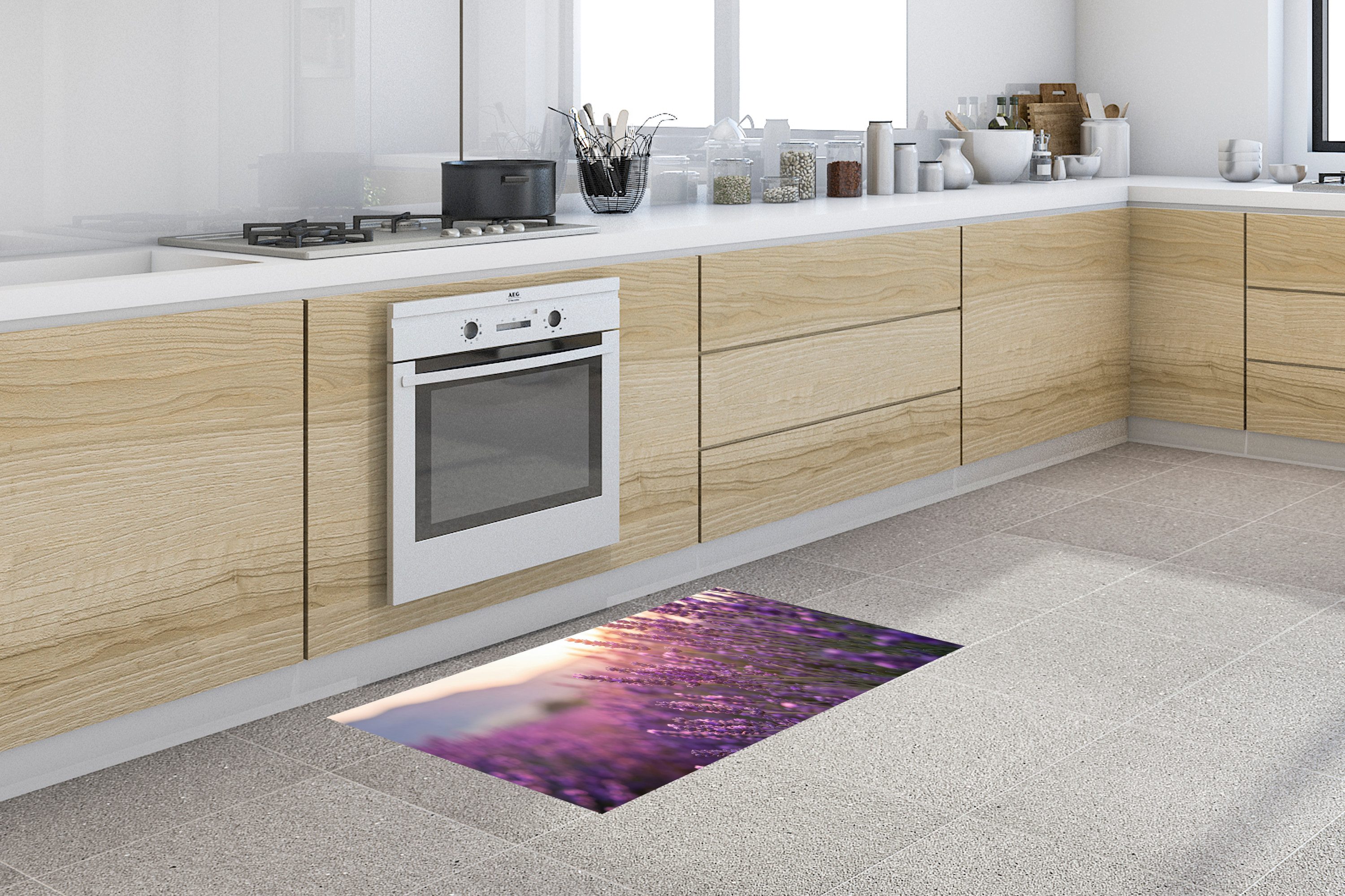 MuchoWow Küchenläufer Lavendel - Lila - Sonnenlicht, aus Kunststoff, Küchenteppich, Läufer für Küche, Rutschfest, Küchendeko, 120x50 cm