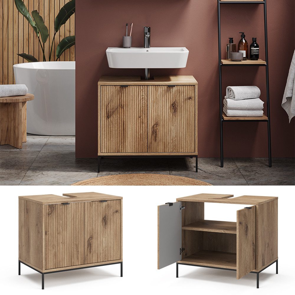 Vicco Waschbeckenunterschrank Eliza, Viking Oak/Sonoma, 70 x 63 cm mit 2 Türen (1-St) – Bild 2 von 5