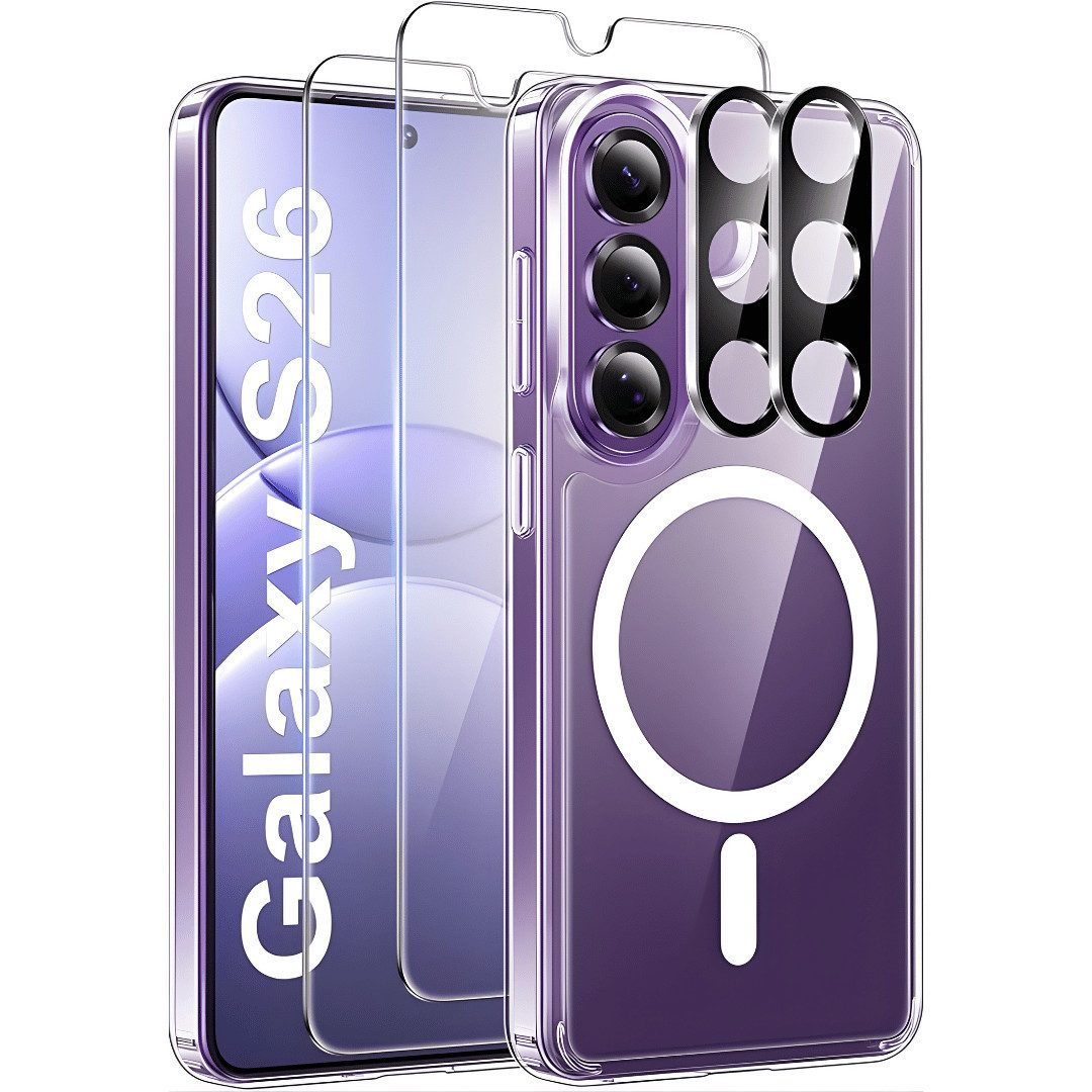 SmartUP Smartphone-Hülle für Samsung Galaxy S26 MagSafe Schutzglas Panzerfolie Display Kamera 6,3 Zoll, 5in1 Set - MagSafe kompatibel