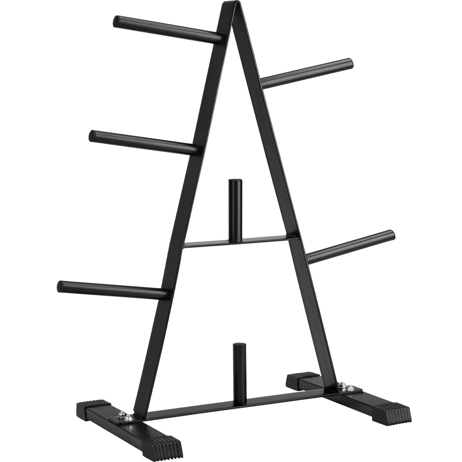 tectake Hantelbank Fitnessbank, bodenschonende Kunststoffkappen, Belastbarkeit 200 kg, (Trainingsbank, in schwarz), Mit 7 Aufnahmen, Scheibenaufnahme 25 mm, platzsparend, fester Stand