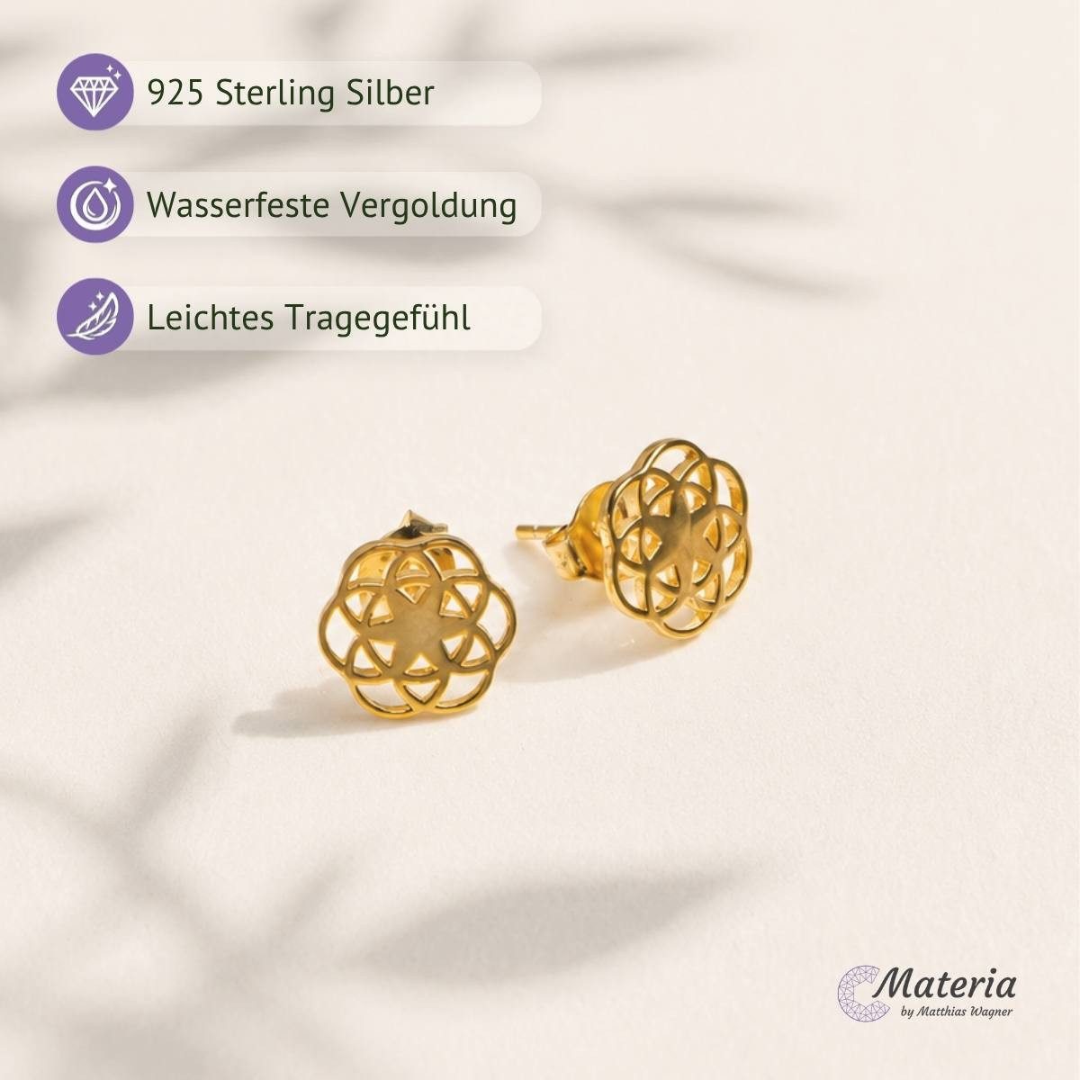 Materia Paar Ohrstecker Lebensblume / Blume des Lebens SO-384-gold, aus 925 Sterling Silber, vergoldet