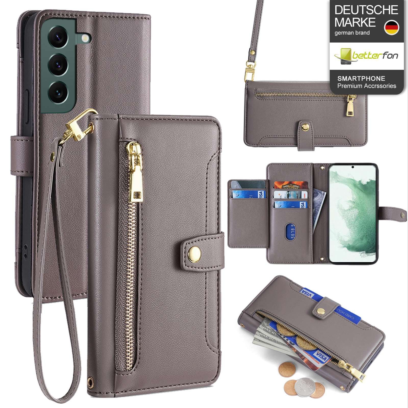 betterfon Handykette für Samsung Galaxy Modelle Leder Umhänge Hülle mit Kartenfächer, Hände frei – mit Silikonhülle & Schnur für flexiblen Alltag