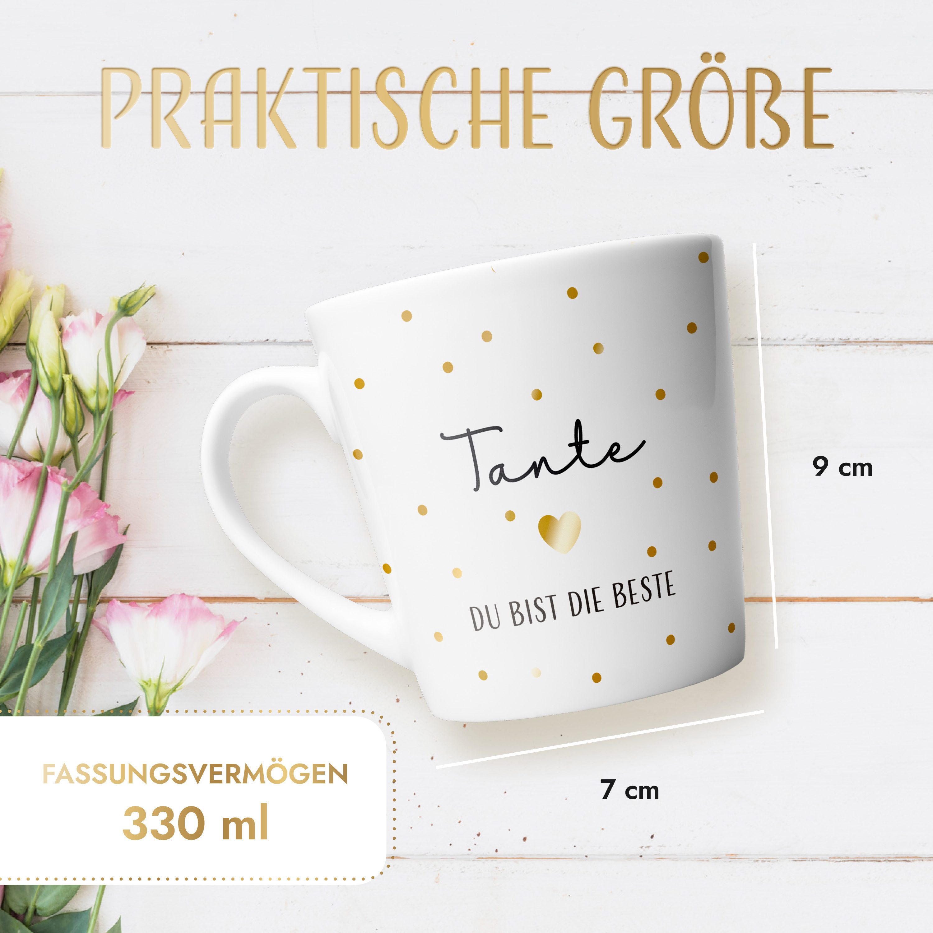 Amari Tasse Beste Tante Spruch Gold, Geschenk Tante Patentante Lieblingstante, 1-tlg., Keramik, Kaffeetasse Teetasse 330 ml Geschenkbox Geburtstag Taufe – Bild 5 von 5