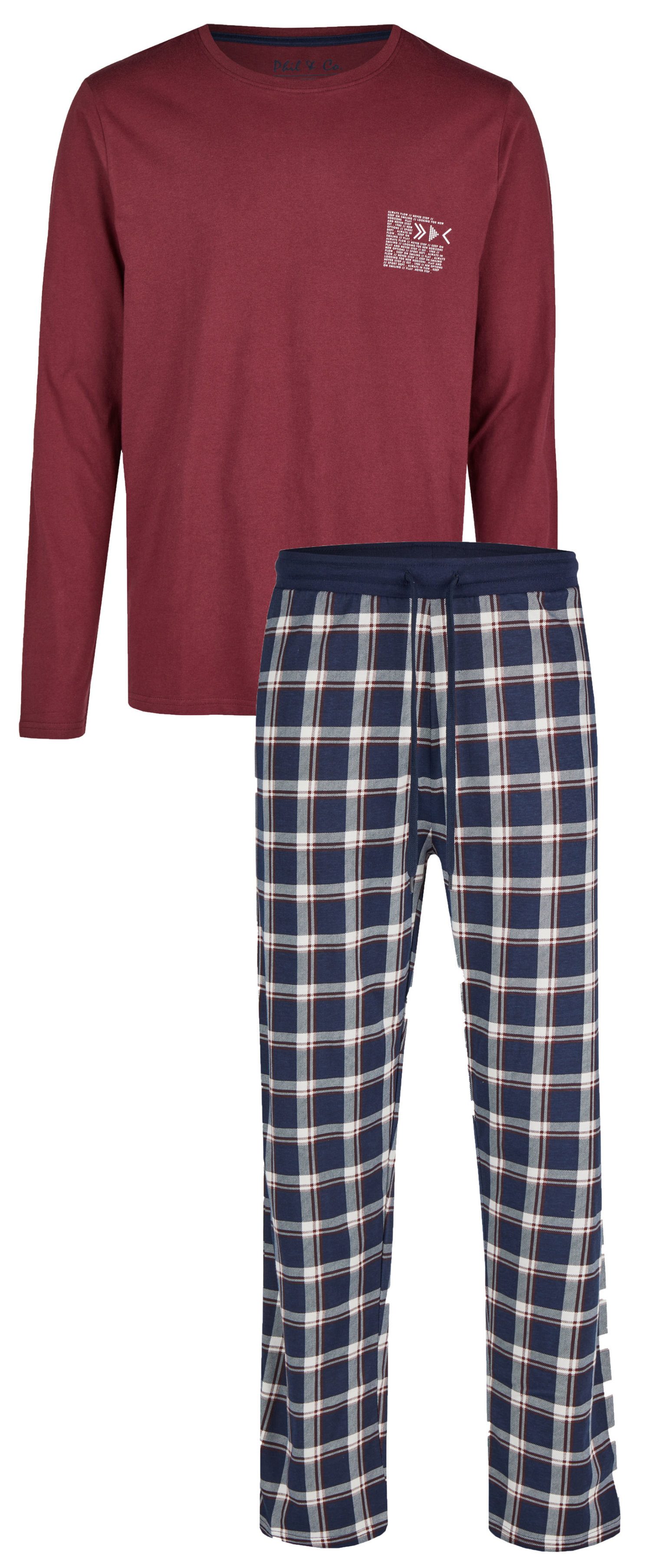 Phil & Co. Schlafanzug Herren Pyjama lang modisch (2 tlg) Baumwolle
