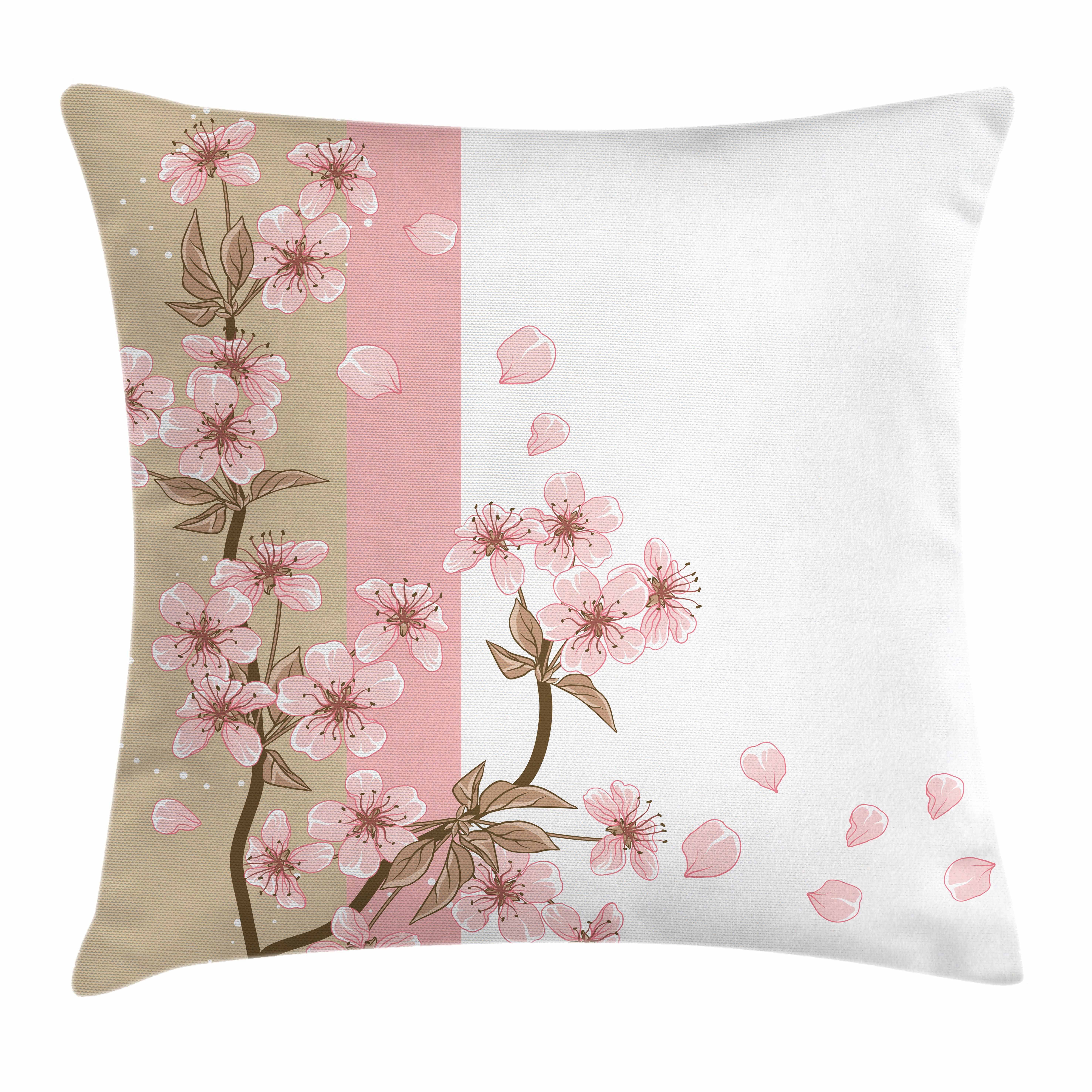 Kissenbezüge Reißverschluss Kissenhülle Farbfesten Klaren Farben Beidseitiger Druck, Abakuhaus (1 Stück), japanisch Romantische Sakura-Blüten