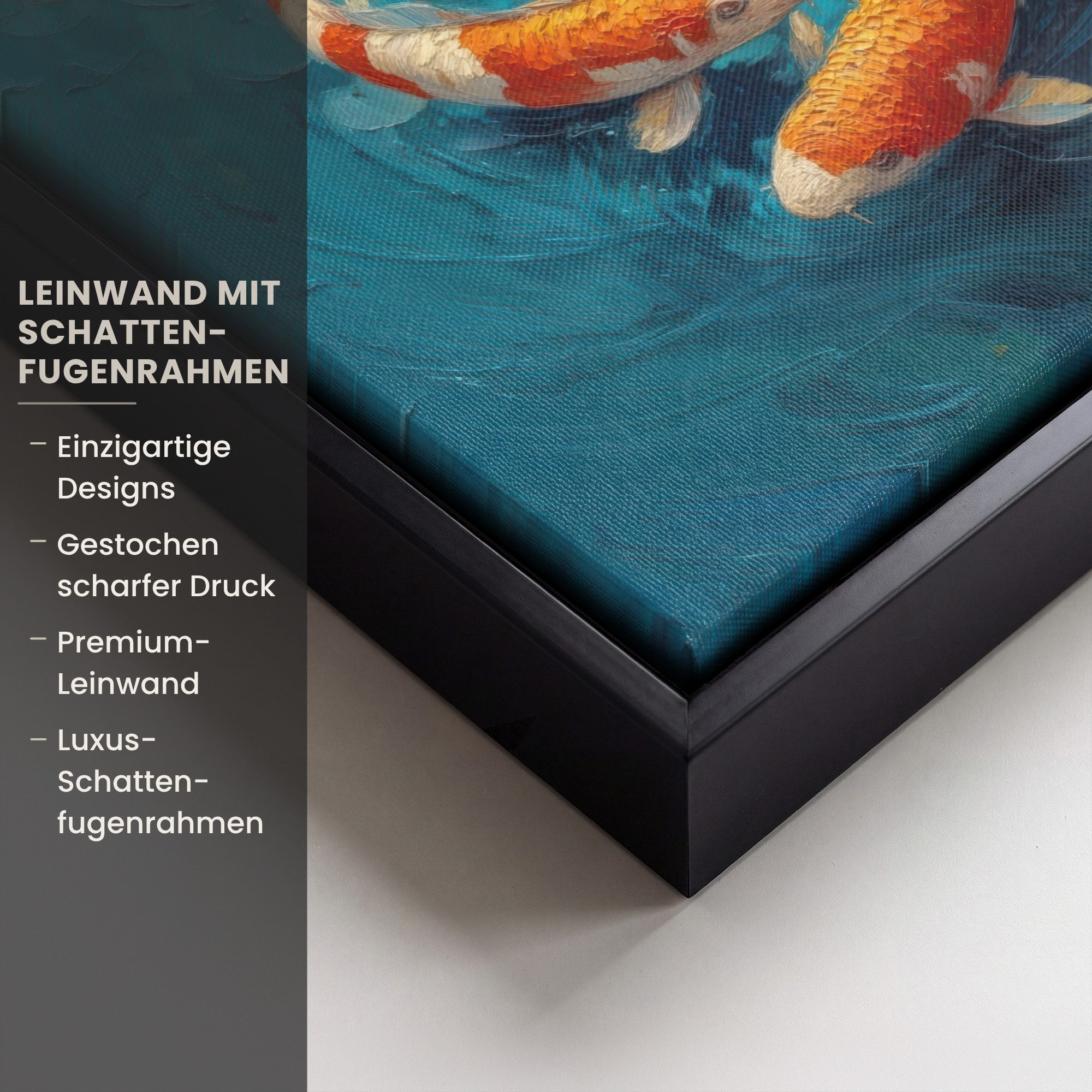OneMillionCanvasses® Leinwandbild mit Rahmen - Fische - Seerosen - Orange - Wasser, Fotodruck (1 St), Leinwand Bilder Klein, Wand Dekoration Aesthetic 20x20cm – Bild 3 von 5