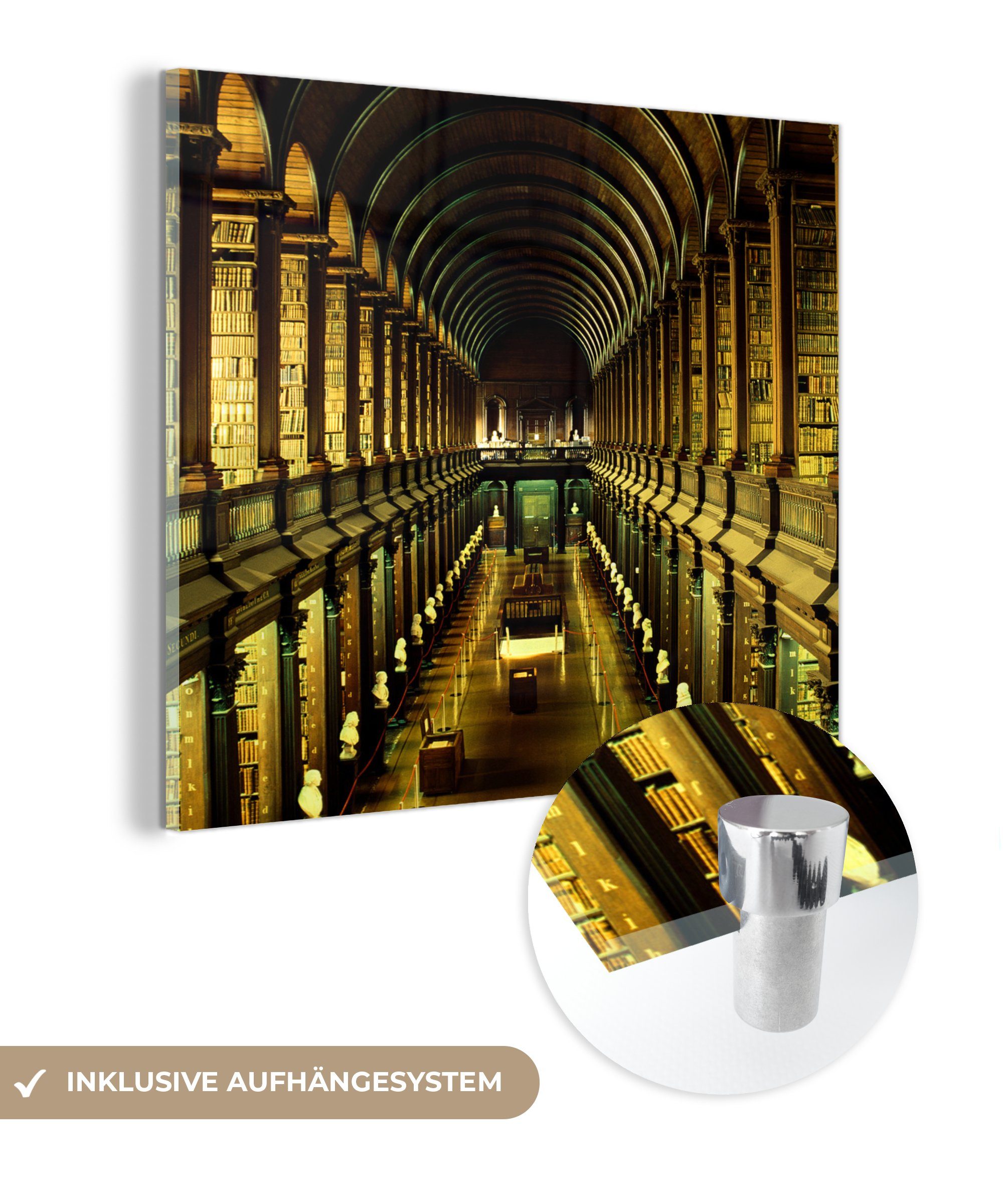 MuchoWow Acrylglasbild Bibliothek des auf Wandbild Bilder College auf St), in - - Irland, (1 Trinity Wanddekoration Glasbilder Foto Glas - Glas