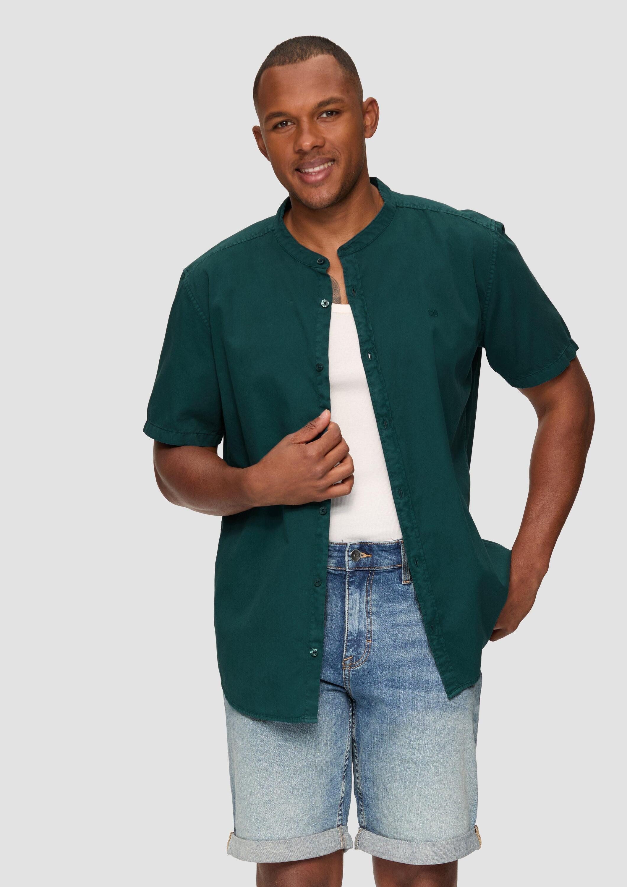 QS Kurzarmhemd Hemd Hemd mit Stehkragen und Garment Dye