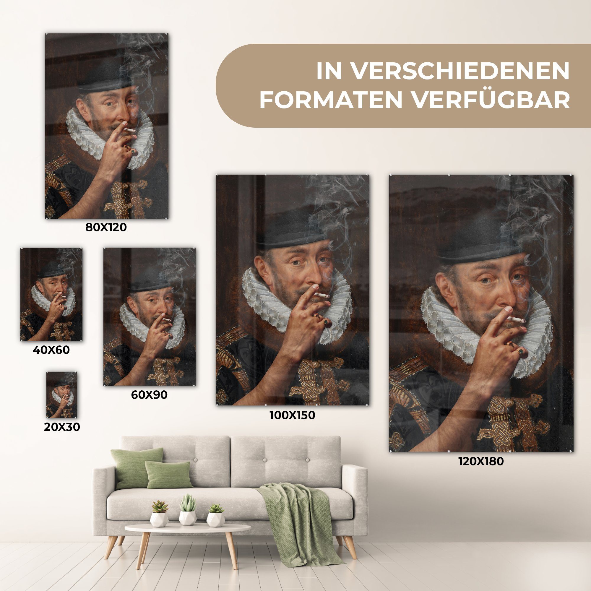 - Bilder Glas - Glasbilder Acrylglasbild Wilhelm Oranien Adriaen - von Glas bunt auf Zigaretten - Wandbild - Thomasz MuchoWow Rauchen, Wanddekoration St), (1 auf Foto -