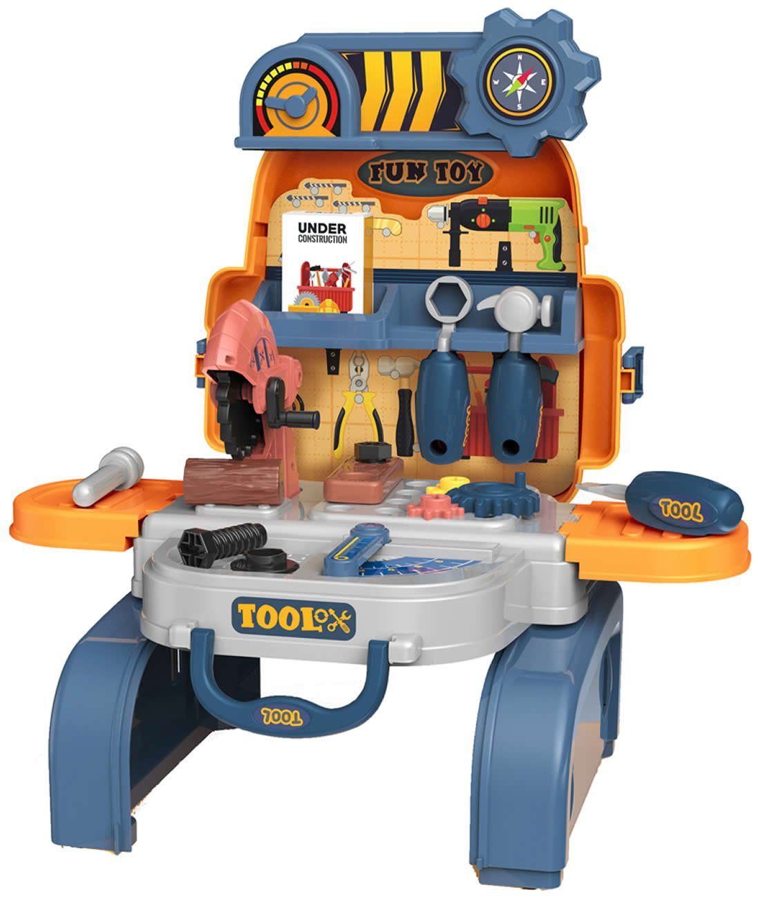 Diakakis Kinder-Werkzeug-Set Werkbank Rucksack 3in1 Zubehör 23-tlg., (Set, 23-tlg)