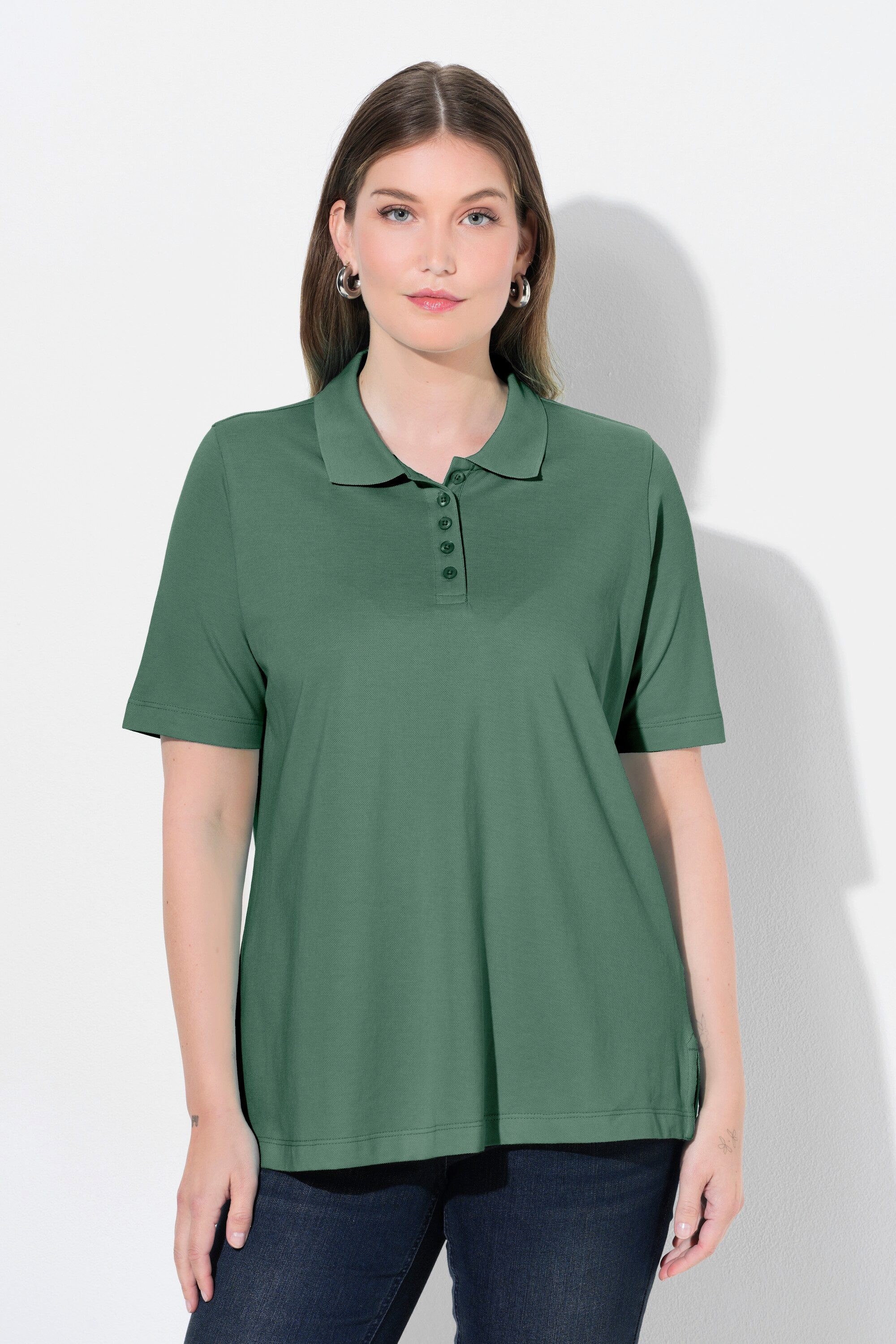 Ulla Popken Poloshirt Poloshirt längere Knopfleiste Polokragen Halbarm