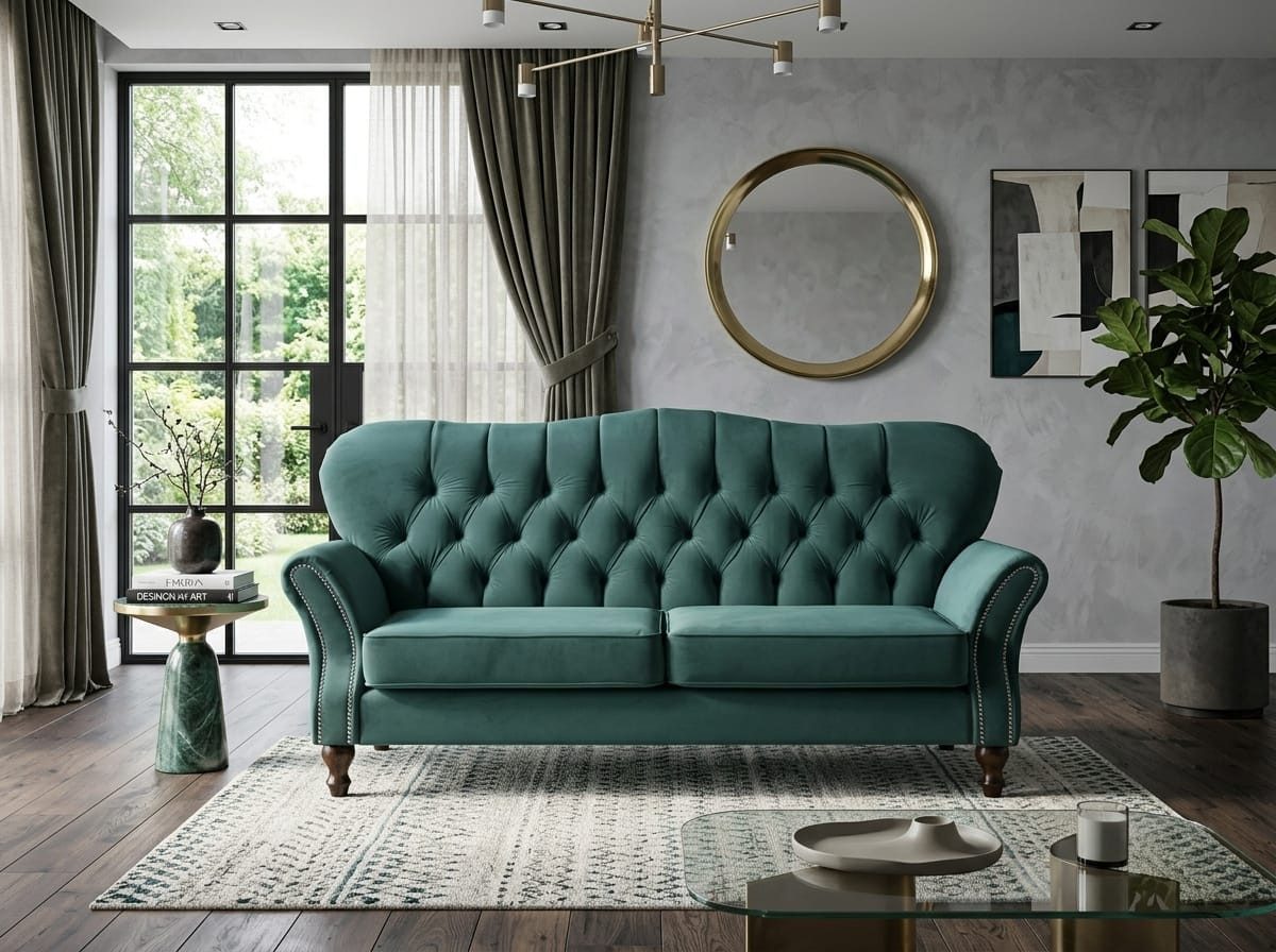JVmoebel Chesterfield-Sofa Luxuriöses grünes 3-Sitzer-Sofa Stoffsofa hochwertige Polstermöbel, 1 Teile, Made in Europa