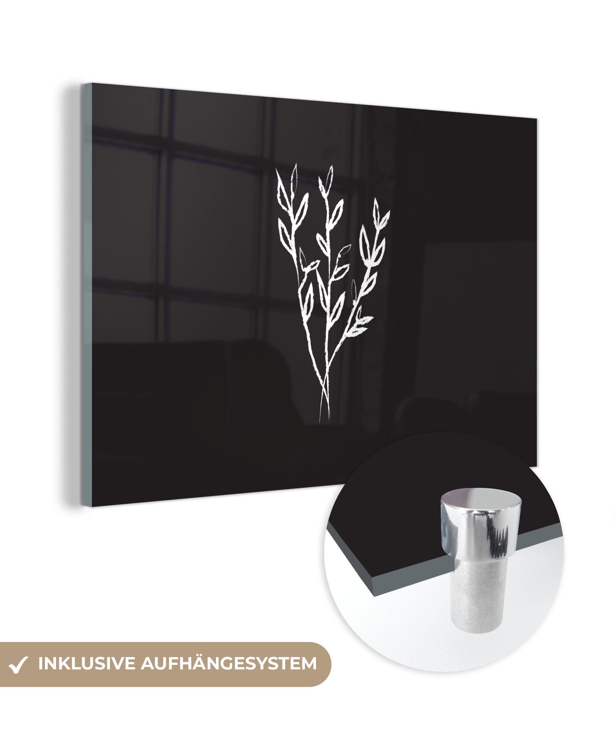 MuchoWow Acrylglasbild Pflanzen - Blumenstrauß - Strichzeichnung, (1 St), Acrylglasbilder Wohnzimmer & Schlafzimmer