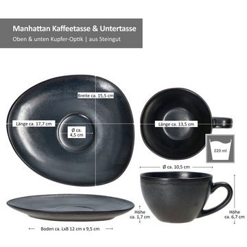 MamboCat Tasse 4er Set Manhattan Kaffeetasse mit Untertasse für 4 Personen schwarz