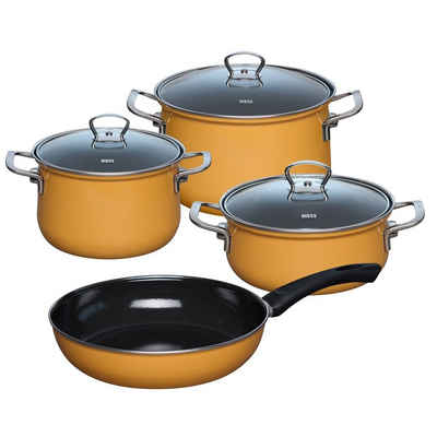 Riess Topf-Set Kochtopf Set 4-teilig Starterset Orange, Emaille (Set, 4-tlg)