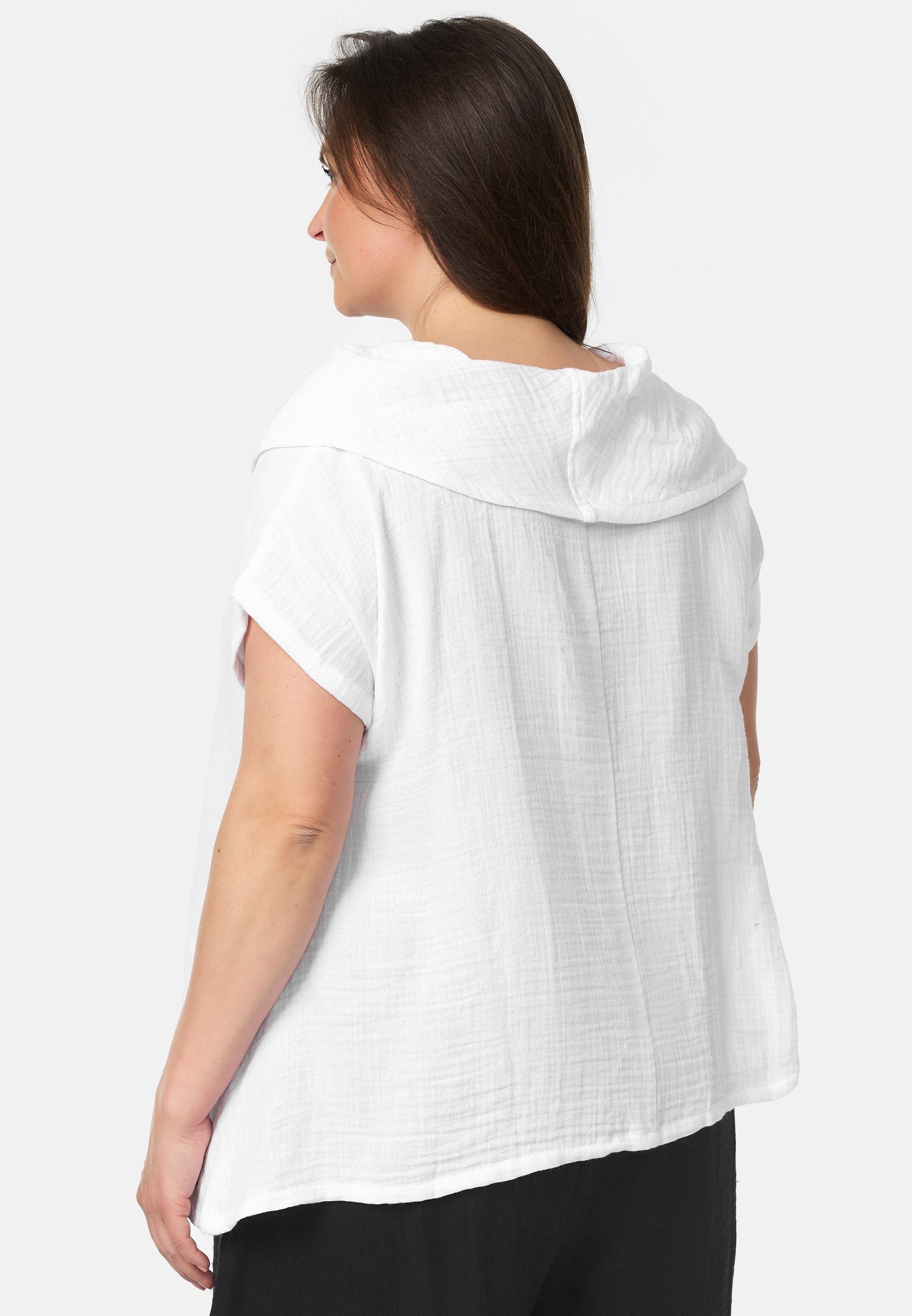 Kekoo T-Shirt Tunikashirt Schnitt 'Natura Weiß Kollektion Wasserfallkragen mit Asymmetrischer