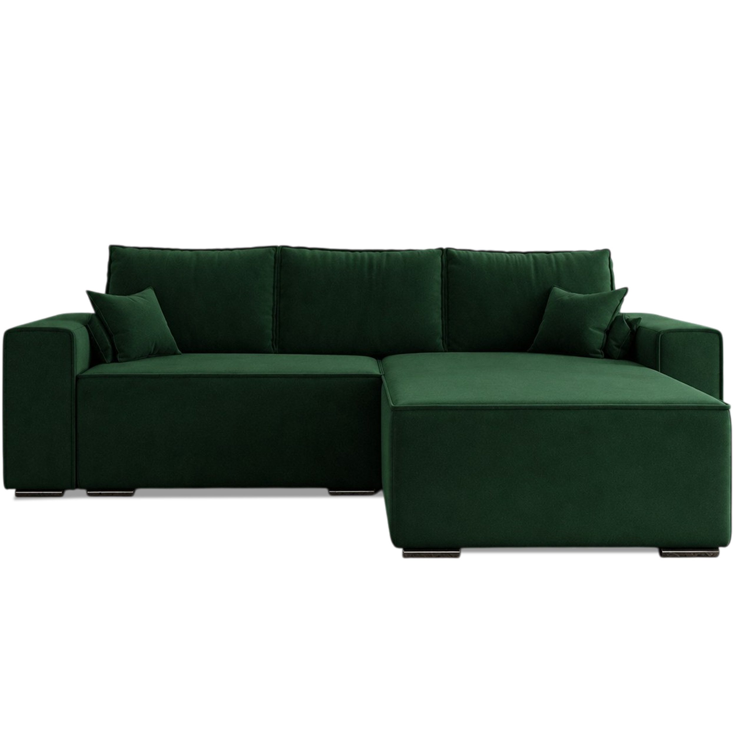 Goldstoff Ecksofa mit Schlaffunktion - Designersofa, Sofa mit Bettfunktion & Bettkasten, Schlafsofa RIVIA, multifunktionale Couch mit verstellbaren Kopfstützen in dunkelgrün
