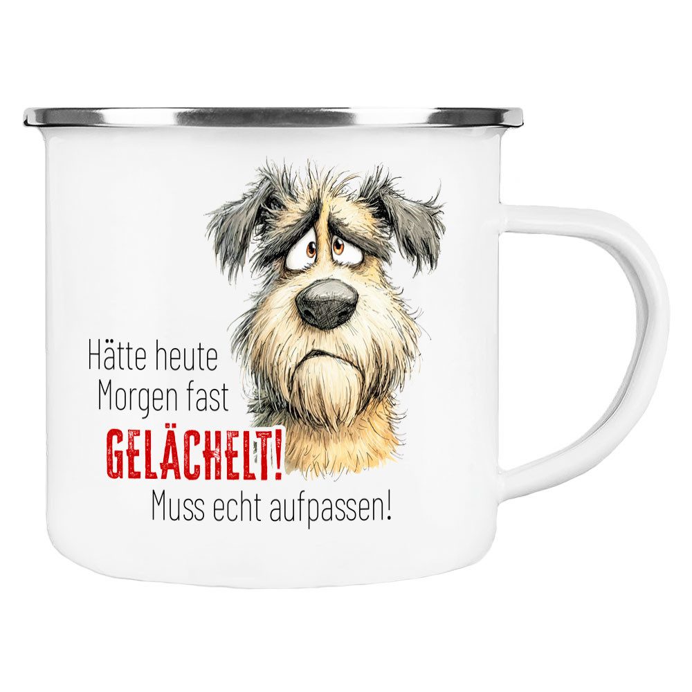 Cadouri Tasse 'Gelächelt' Camping Emaille Tasse, Campingtasse, Metall, Campingbecher, Kaffeetasse für Camper, handgefertigt, Geschenk, 300 ml
