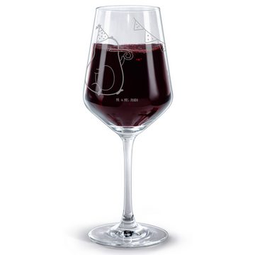 Mr. & Mrs. Panda Rotweinglas Avocado Party Zeit - Transparent - Geschenk, Rotwein Glas, Hochwertig, Premium Glas, Unikat durch Gravur