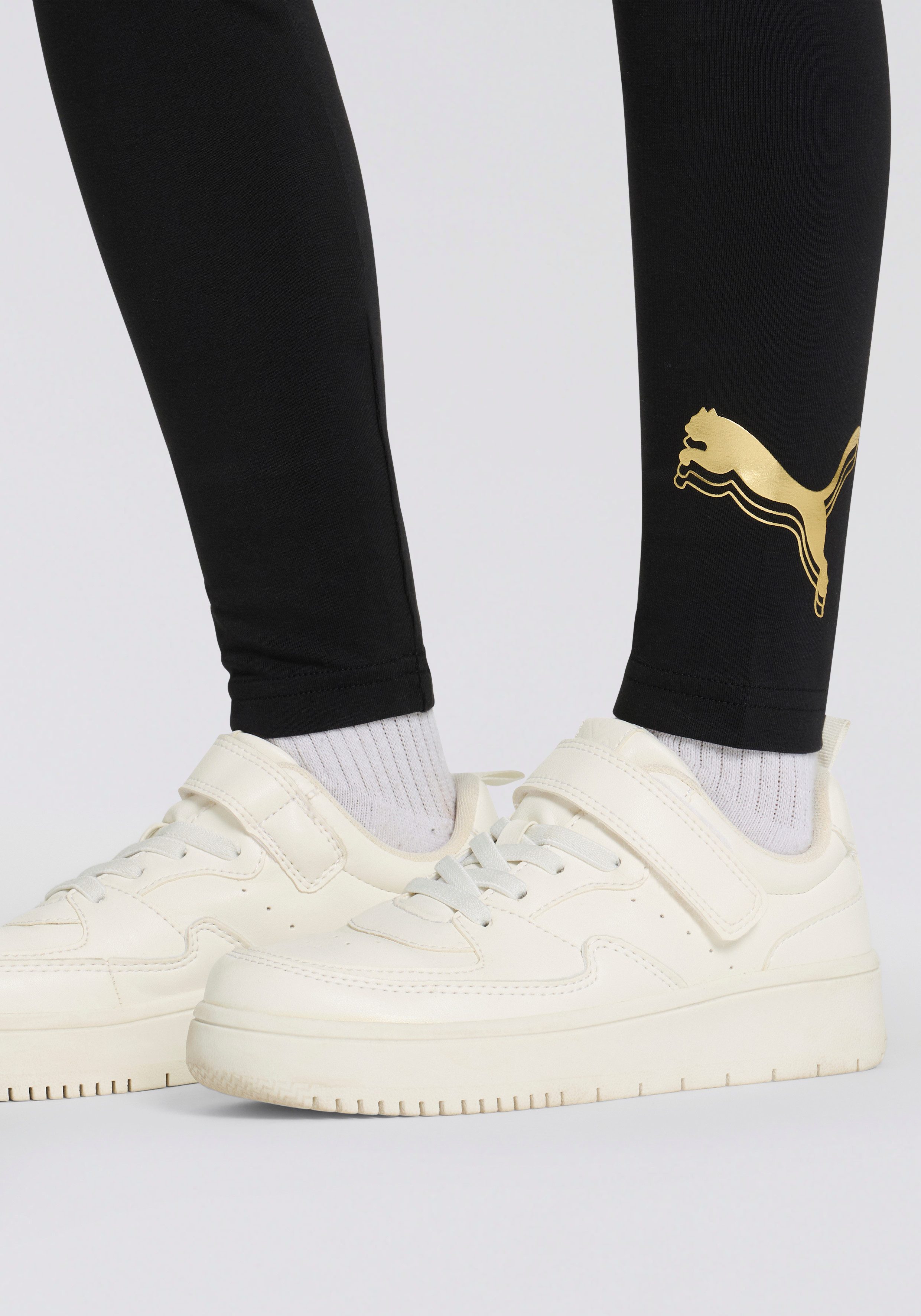PUMA Leggings ESS METALLIC LEGGINGS G mit Print-Applikation, aus Baumwolle und Elasthan, pflegeleicht