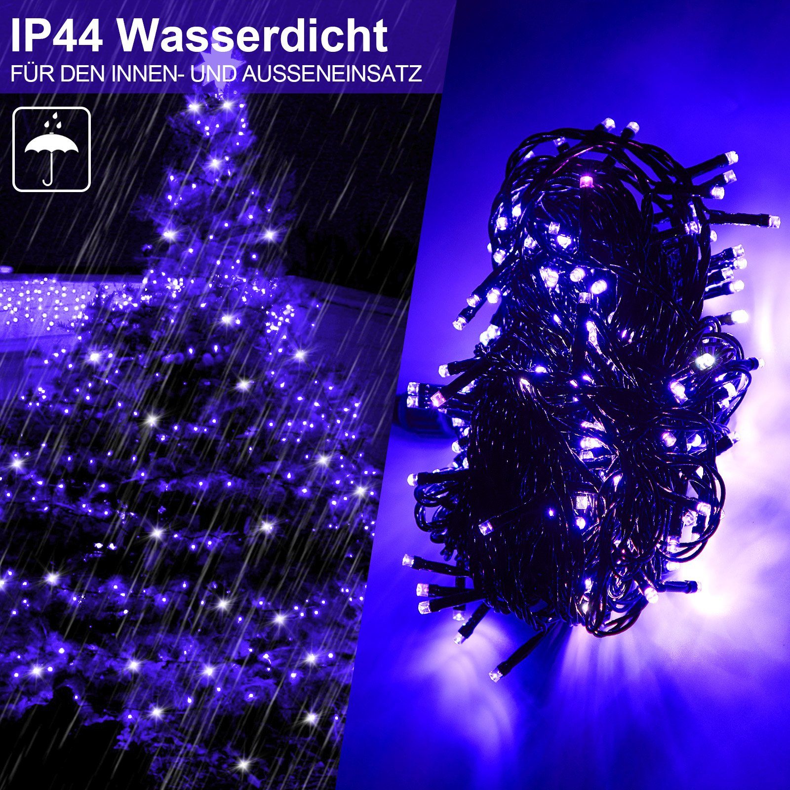 20m mit Baum, Weihnachten for Lichterkette Garten Party LED-Baummantel Außen Rosnek Lila 3M-Verlängerungskabel LED 156-flammig, Innen