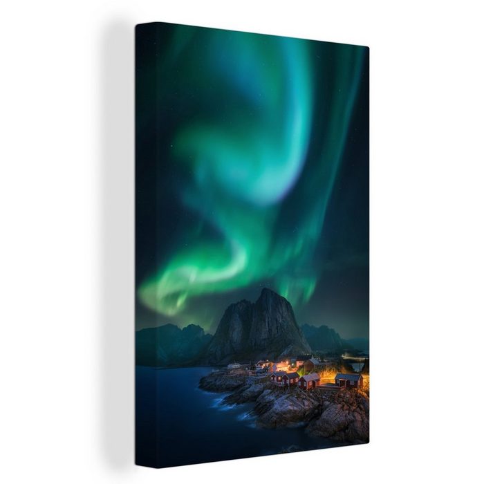 OneMillionCanvasses® Leinwandbild Nordlicht über dem Fjord (1 St) Leinwandbild fertig bespannt inkl. Zackenaufhänger Gemälde