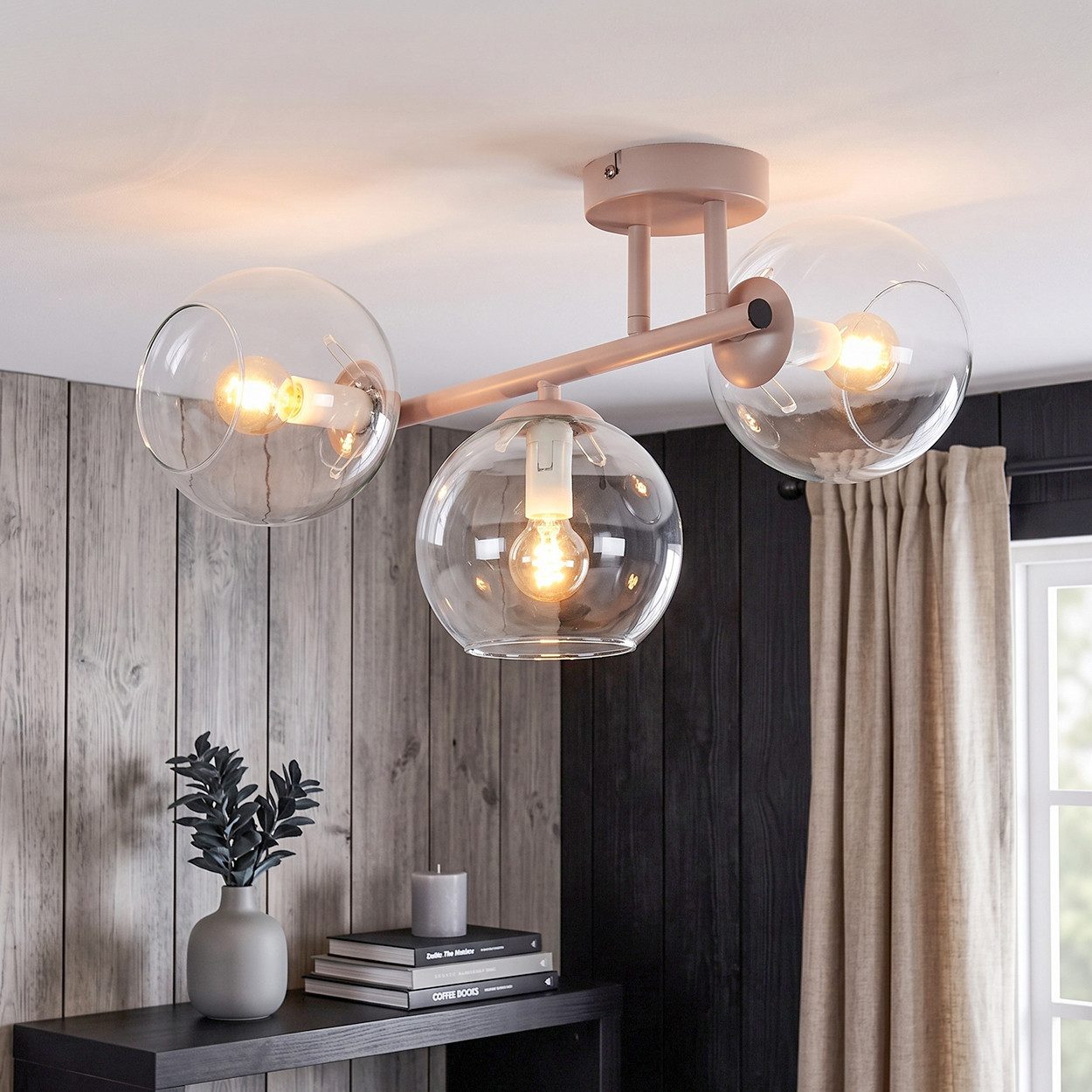 hofstein Deckenleuchte Deckenlampe aus Metall/Glas in Sandfarben/Weiß/Klar, moderne Deckenleuchte im Retro/Vintage-Design, 3 x E14