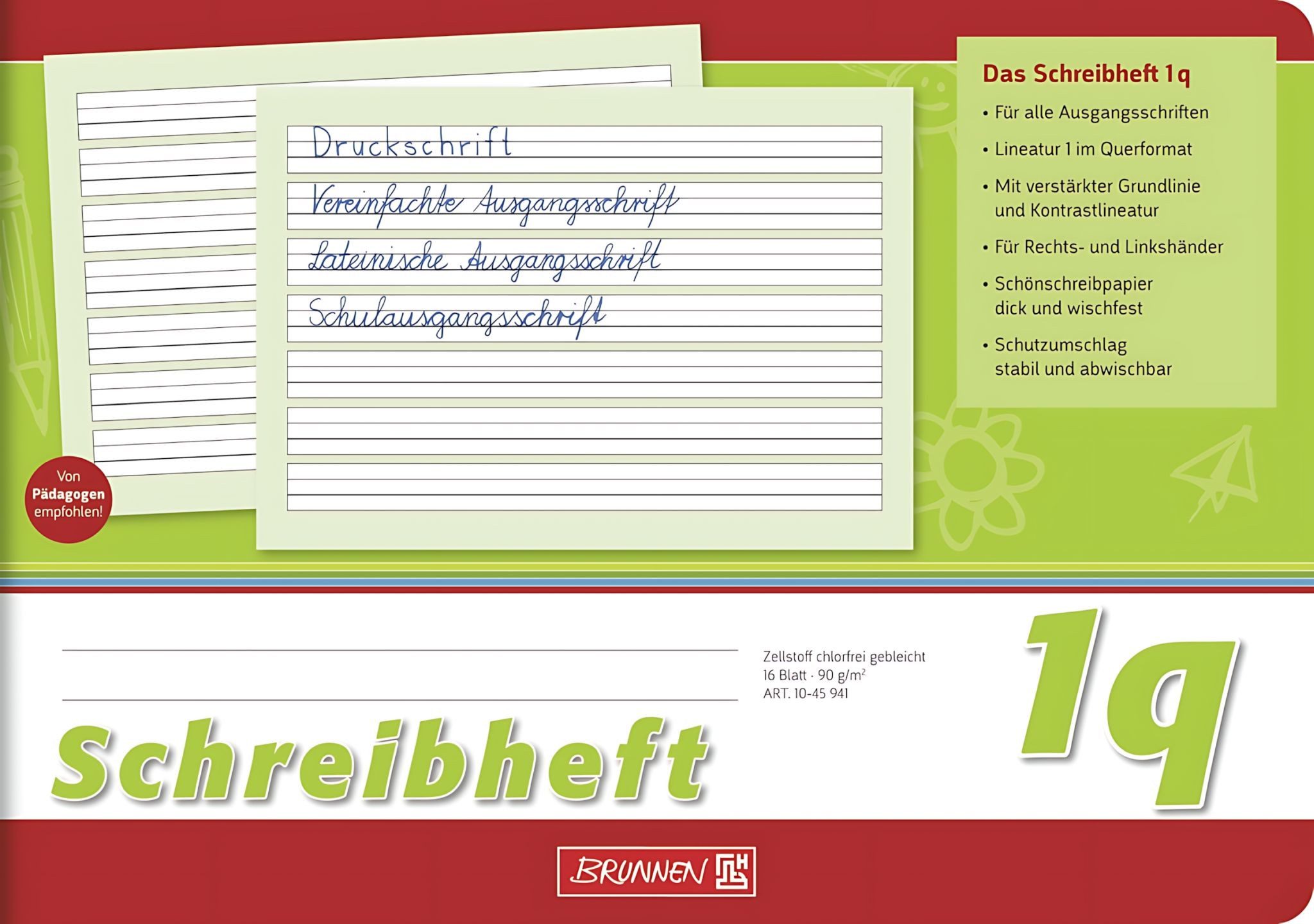 Schulheft BRUNNEN Schreibheft A5quer Lineatur 1q 16 Blatt 1045941