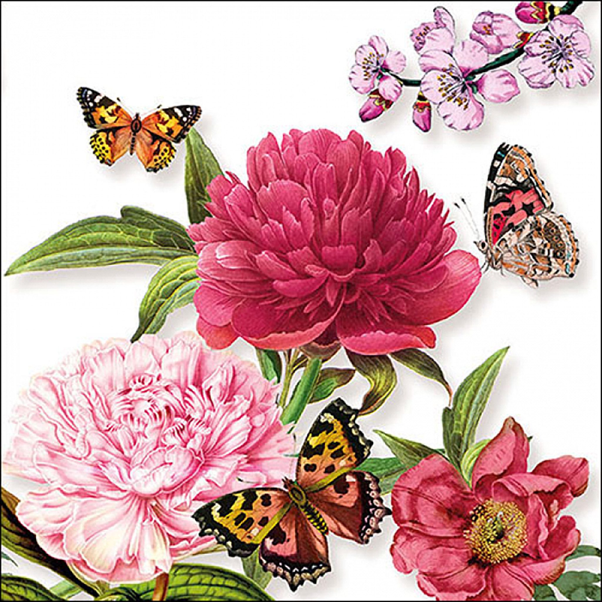 Ambiente Luxury Paper Products Papierserviette, Servietten Papier 33x33cm 3-lagig mit Pfingstrosen Motiv 20 Stück