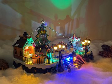 e4fun Weihnachtsdorf Eislaufplatz mit LED Beleuchtung,Musik und sich bewegenden Eisläufern