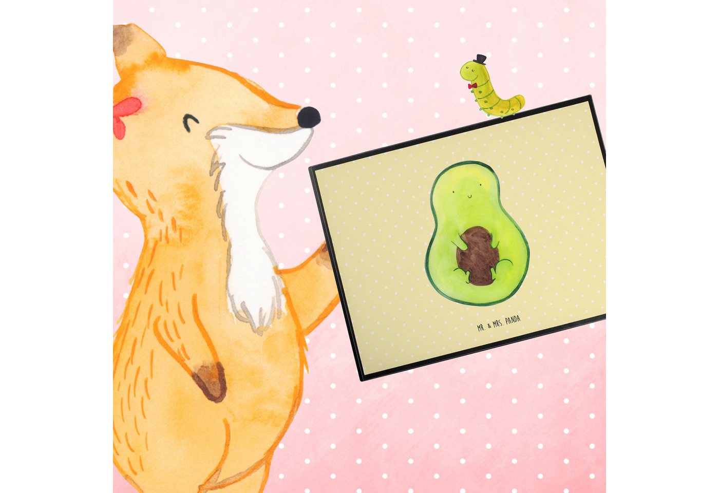 Thumbnail - Mr. & Mrs. Panda Schreibtischunterlage Avocado Kern - Gelb Pastell - Geschenk, Schreibtisch Unterlagen, Avoc, (Packung, ...