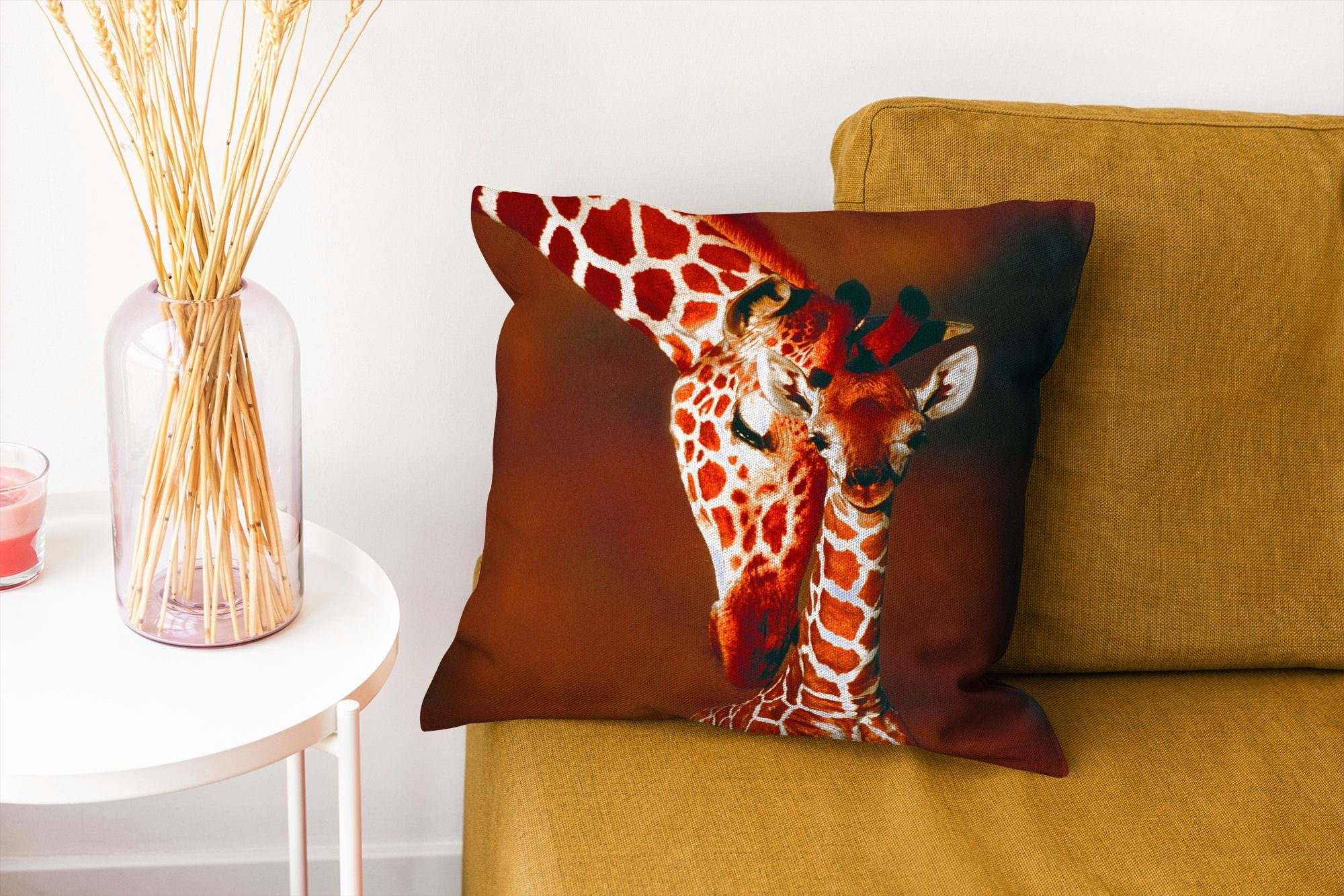 mit Giraffe MuchoWow Deko, Füllung Zierkissen - für Schlafzimmer, - Dekokissen Sofakissen Kalb Wohzimmer, Porträt,