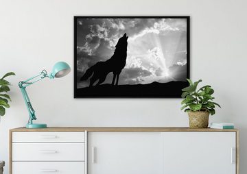 Pixxprint Leinwandbild Wolf Heulen, Wanddekoration (1 St), Leinwandbild fertig bespannt, in einem Schattenfugen-Bilderrahmen gefasst, inkl. Zackenaufhänger