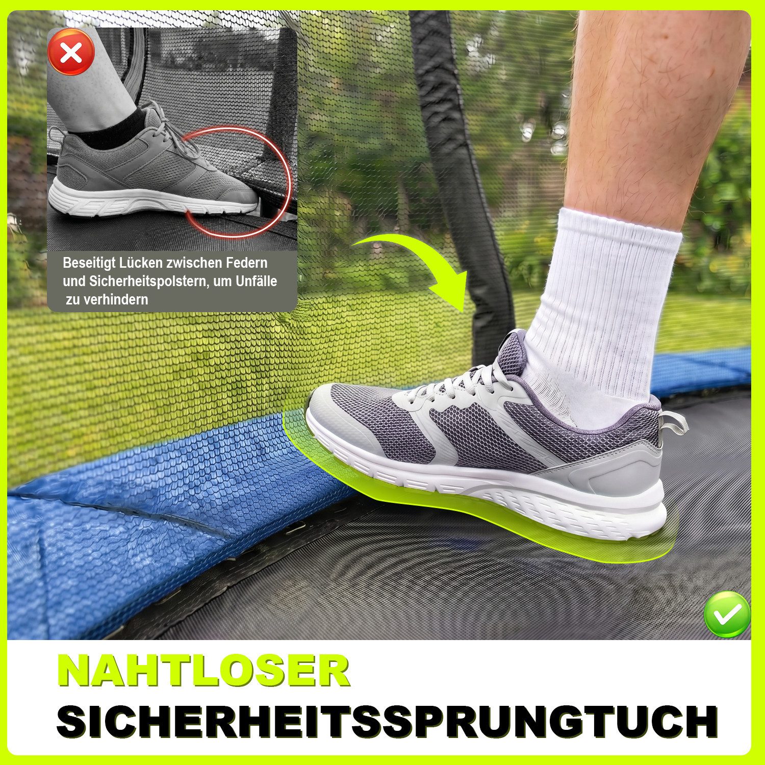 GUNJI Gartentrampolin Trampolin Ø228/305cm,Kindertrampolin Gewicht 150 kg, Ø 228 cm, Ø366/427cm outdoor trampolin mit Sicherheitsnetz und Leiter,Sprungtuch