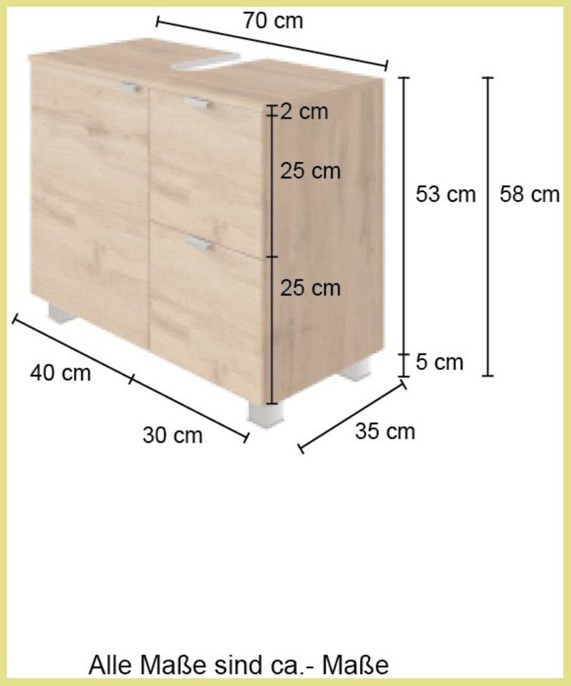 wotaneiche Auszügen Waschbeckenunterschrank 2 cm Bauska | MÖBEL 70 HELD mit breit, wotaneiche