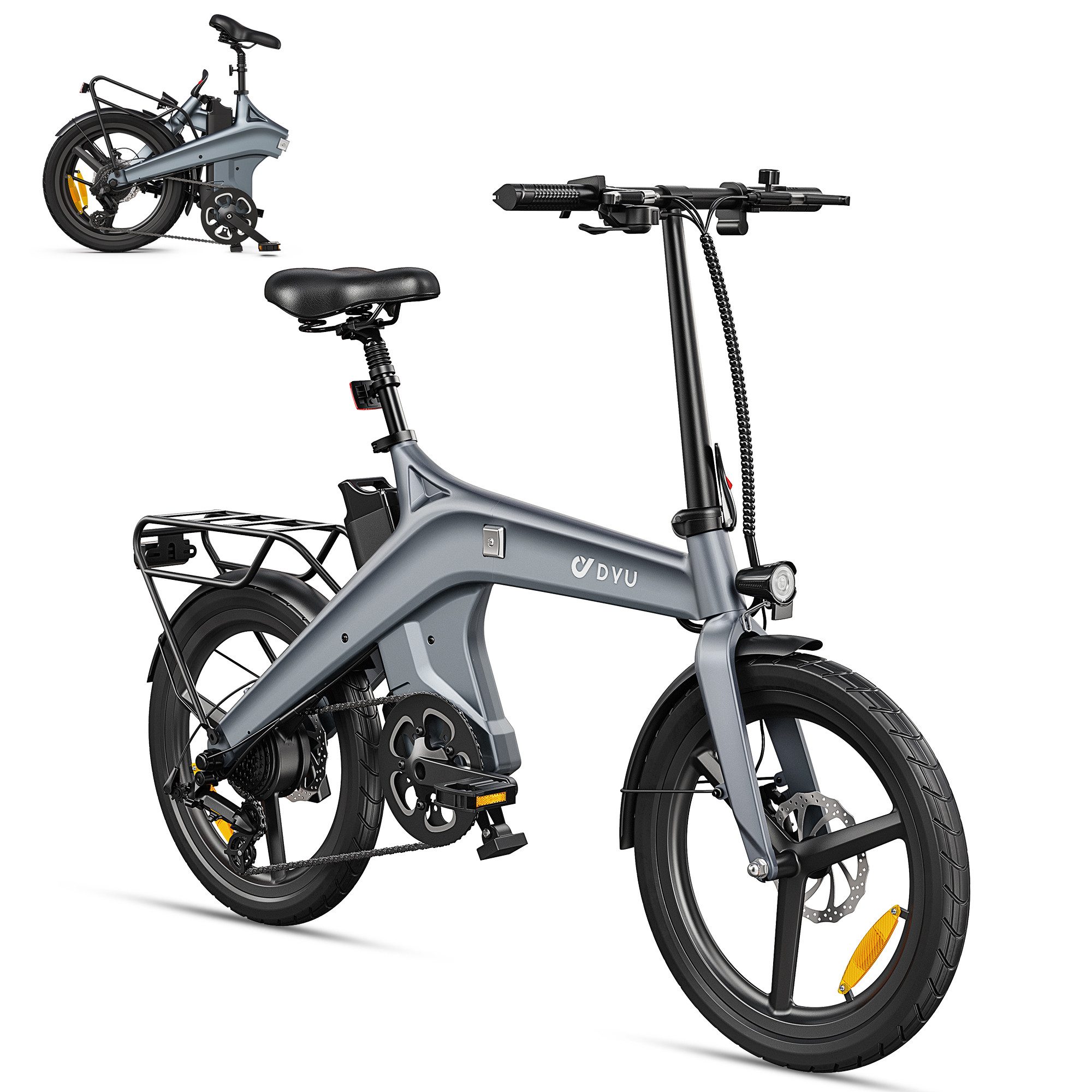 DYU E-Bike Cityrad DYU T1 E-Bike Klappbar 20 Zoll 250W 36V 10Ah Shimano 7-Gang, 7 Gang, Heckmotor, 360 Wh