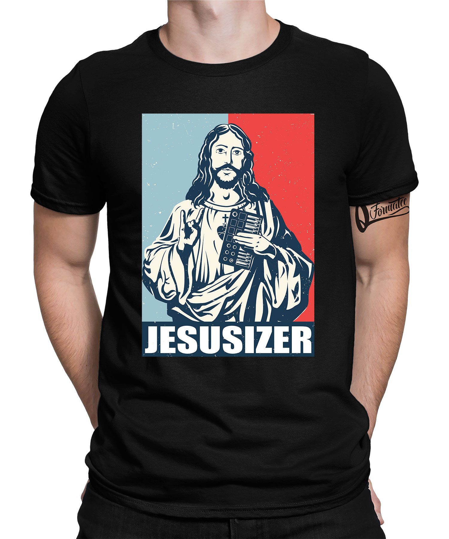 Formatee Quattro Jesusizer (1-tlg) Musiker Schwarz Elektronische Kurzarmshirt Synthesizer Herren T-Shirt -