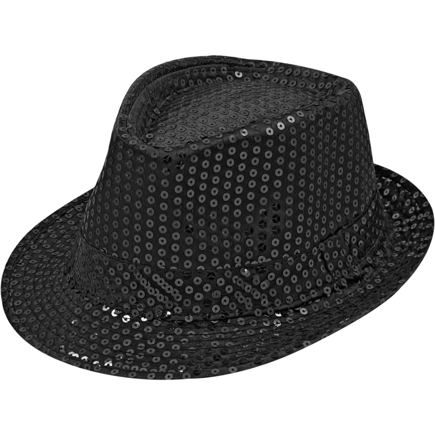Party Factory Kostüm Pailletten-Hut schwarz Basic Kostüm Accessoire, mit glitzernden Pailletten versehen