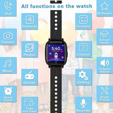 BAUISAN Smartwatch (1,4 Zoll, App), Kinder Uhr Telefon mit Anruf SOS 14 Spiele Musik Kamera Wecker Uhr