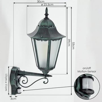 hofstein Außen-Wandleuchte Wandlampe mit Bewegungsmelder in antikem Look aus Metall/Glas, ohne Leuchtmittel, Wandleuchte Retro/Vintage Design, Außenleuchte für Terrasse, E27