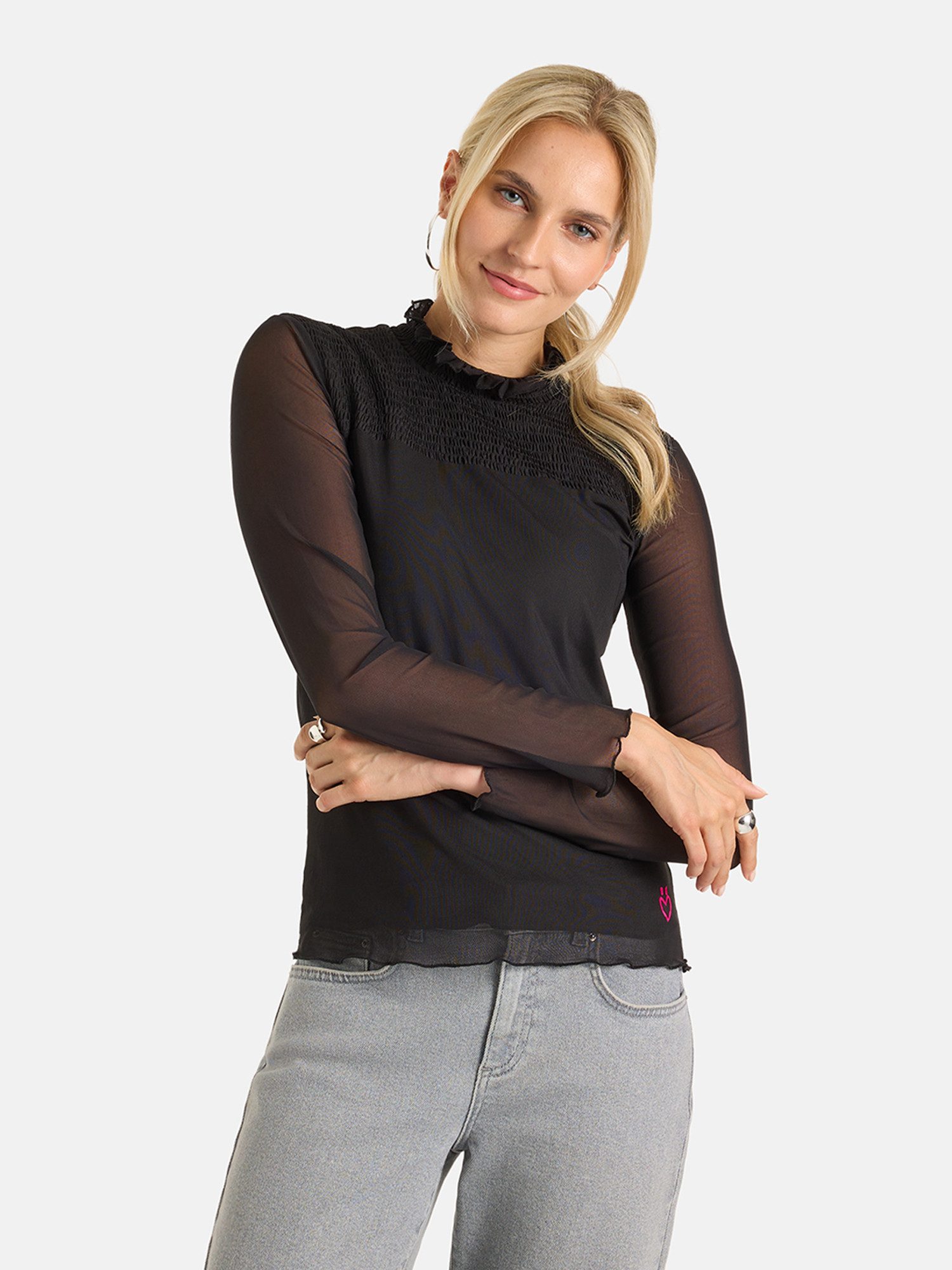 Lieblingsstück Langarmshirt FridaL aus Mesh, gerüschter Kragen