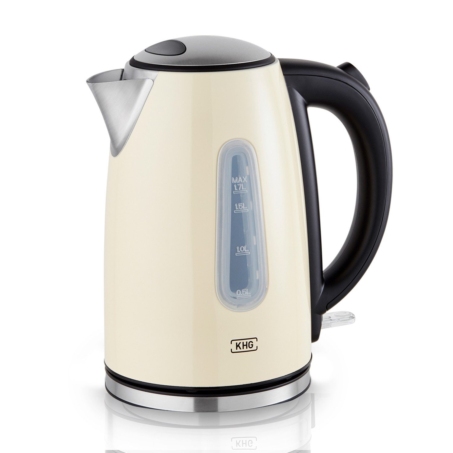 KHG Wasserkocher Wasserkocher WK-1707 in creme aus Edelstahl, 1,7 Liter, 1.7 l