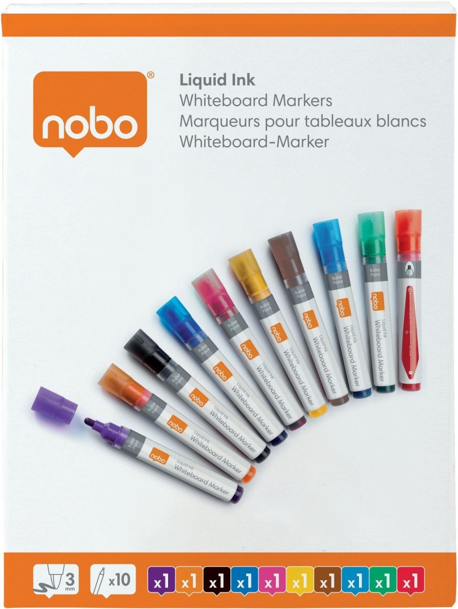 NOBO Whiteboard Marker Boardmarker Liquid Ink Rundspitze VE=10 Stück sortiert