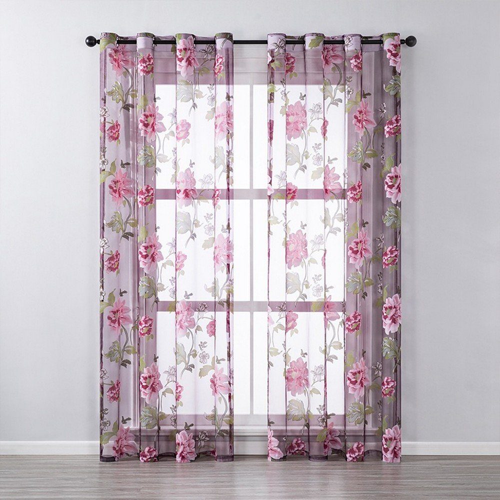 Gardine Fenstergitter mit Blumenmuster Bettvorhang Querbehang Vorhang, Ronner UG