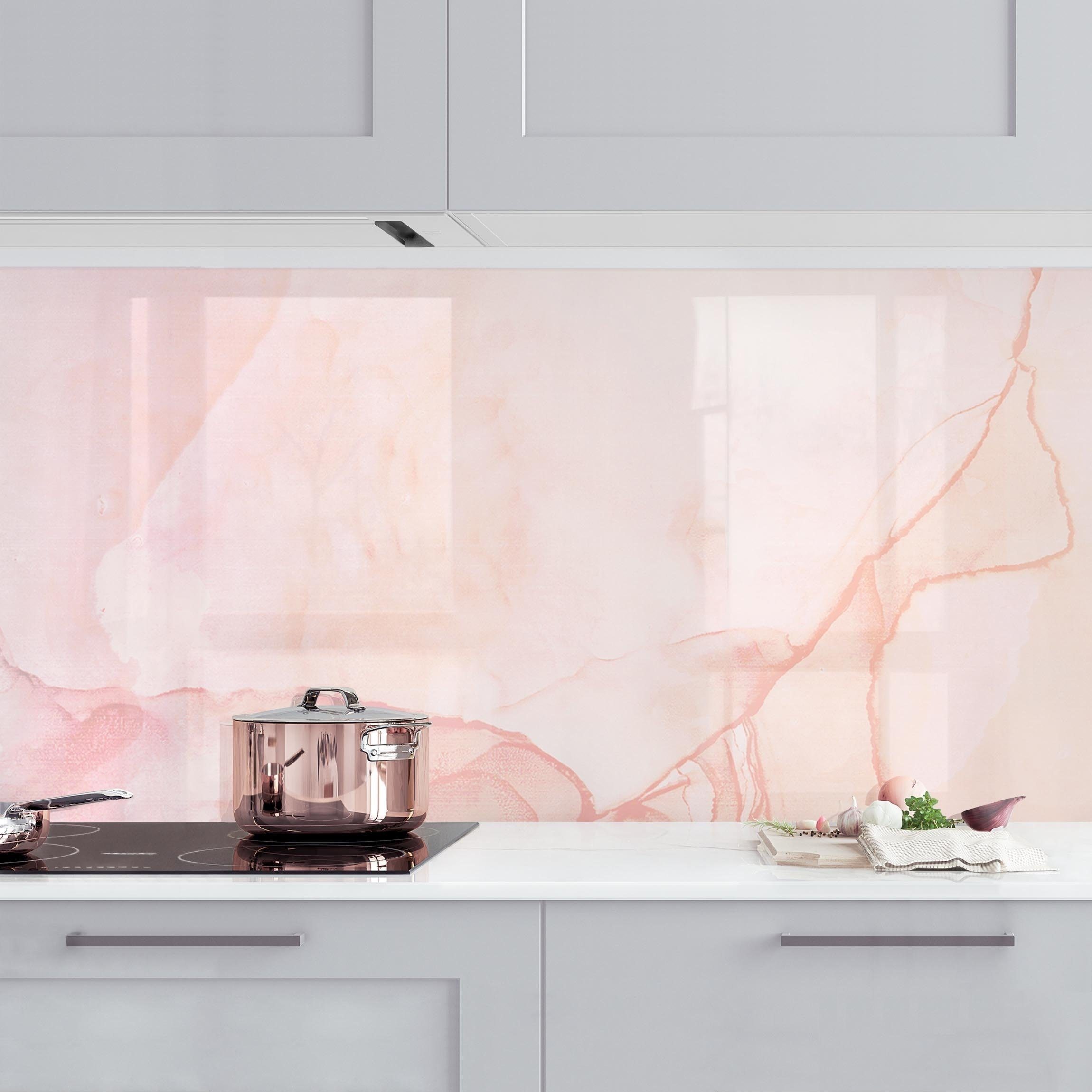 Bilderdepot24 Küchenrückwand rosa dekor Aquarell Muster Spiel der Farben Pastell Zuckerwatte, (1-tlg., Nischenrückwand - für Fliesenspiegel ohne Bohren - matt), Spritzschutz Rückwand Küche Herd - Folie selbstklebend versch. Größen