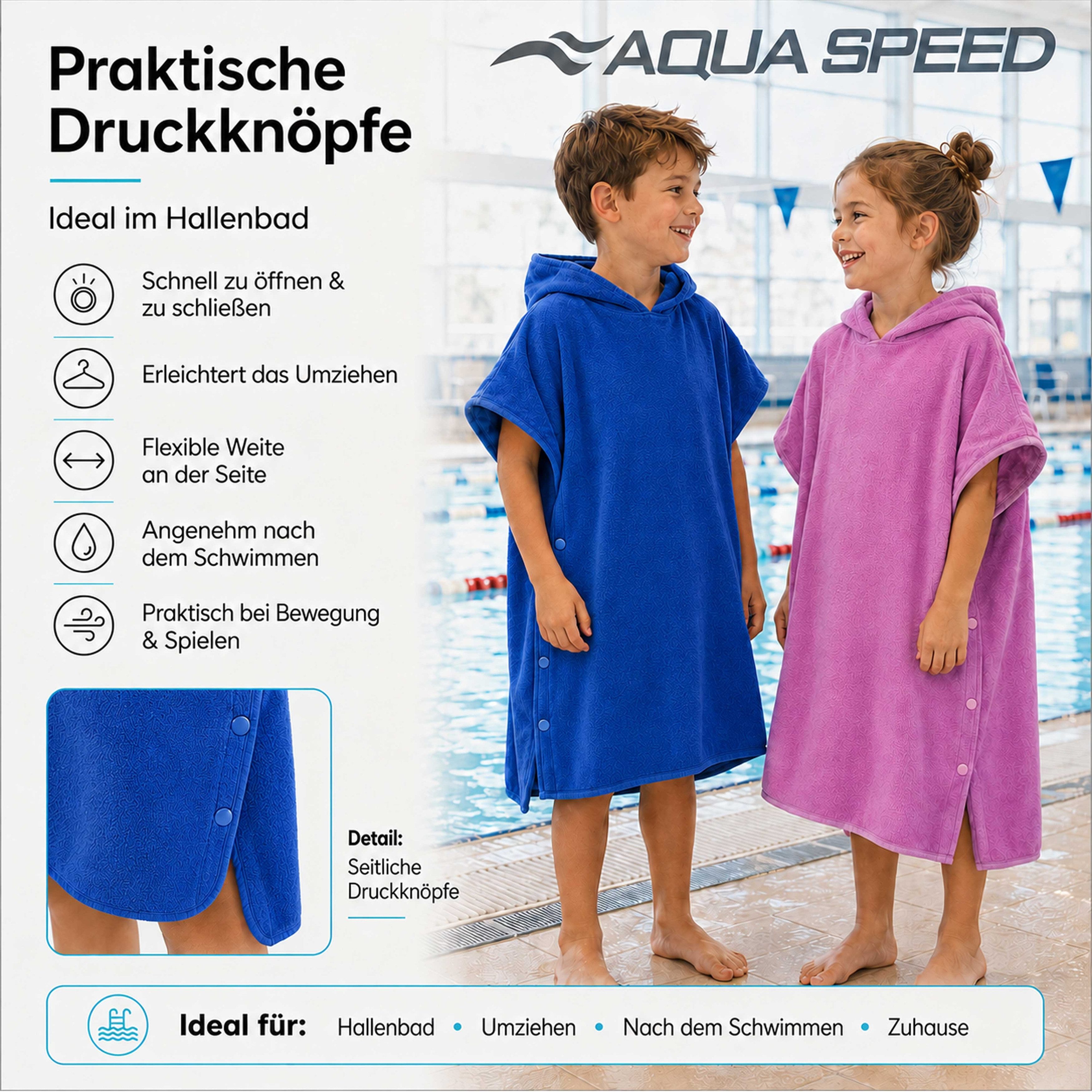 Aqua Speed Kapuzenhandtuch Kinder Poncho Handtuch – Badeüberwurf für Training & Freizeit, (Größe 80 x 140 cm – Grammatur 400 g/m), Hilft beim Warmhalten während – Bild 5 von 5